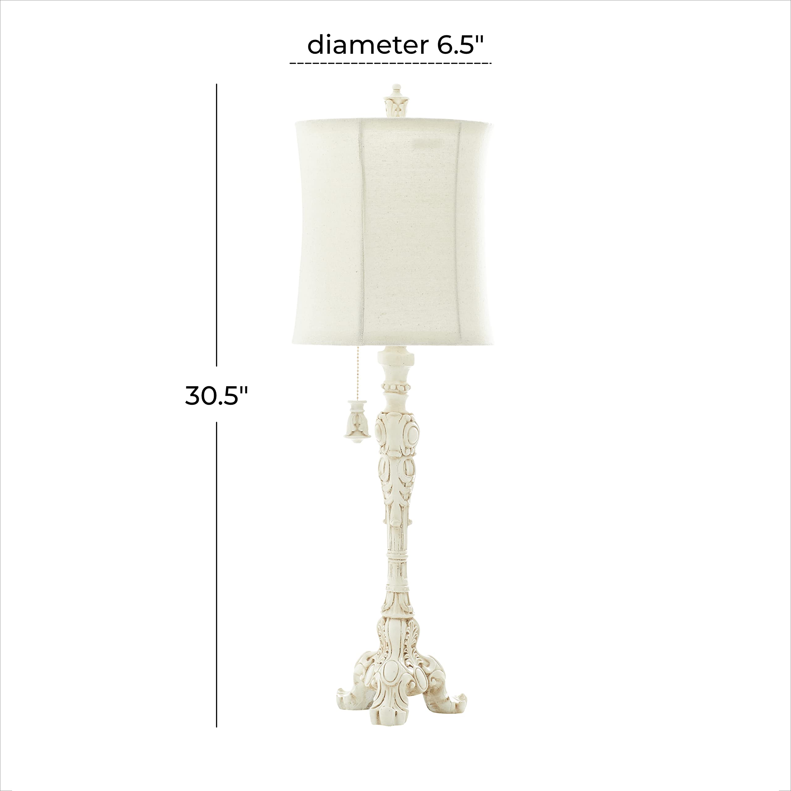 Deco 79 Polystone Room Buffet Lamp Antique Style Table Lamp With Drum Shade, Lamp 7" X 7" X 31", Cream
