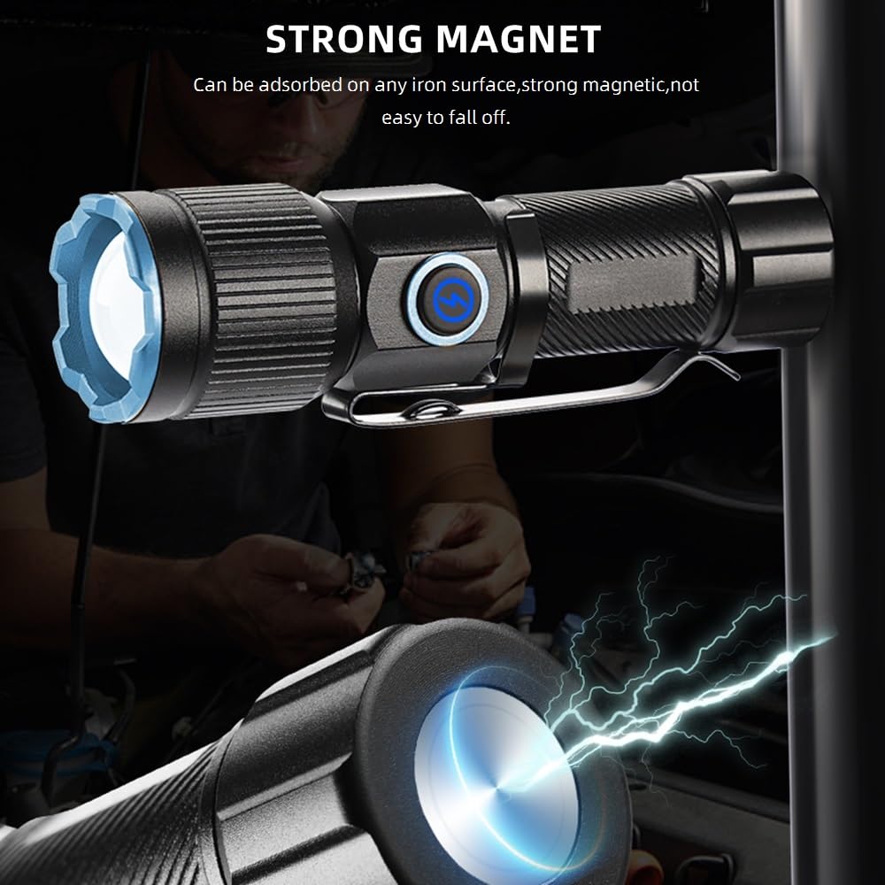 Alonefire X67 Led Mini Flashlight High Lumens Usb C Rechargeable Zoom Small Flashlight Bright Lightweight Pocket Size Long Range With 5 Light Modes Magnetic With Clip, Rechargeable Battery For Edc