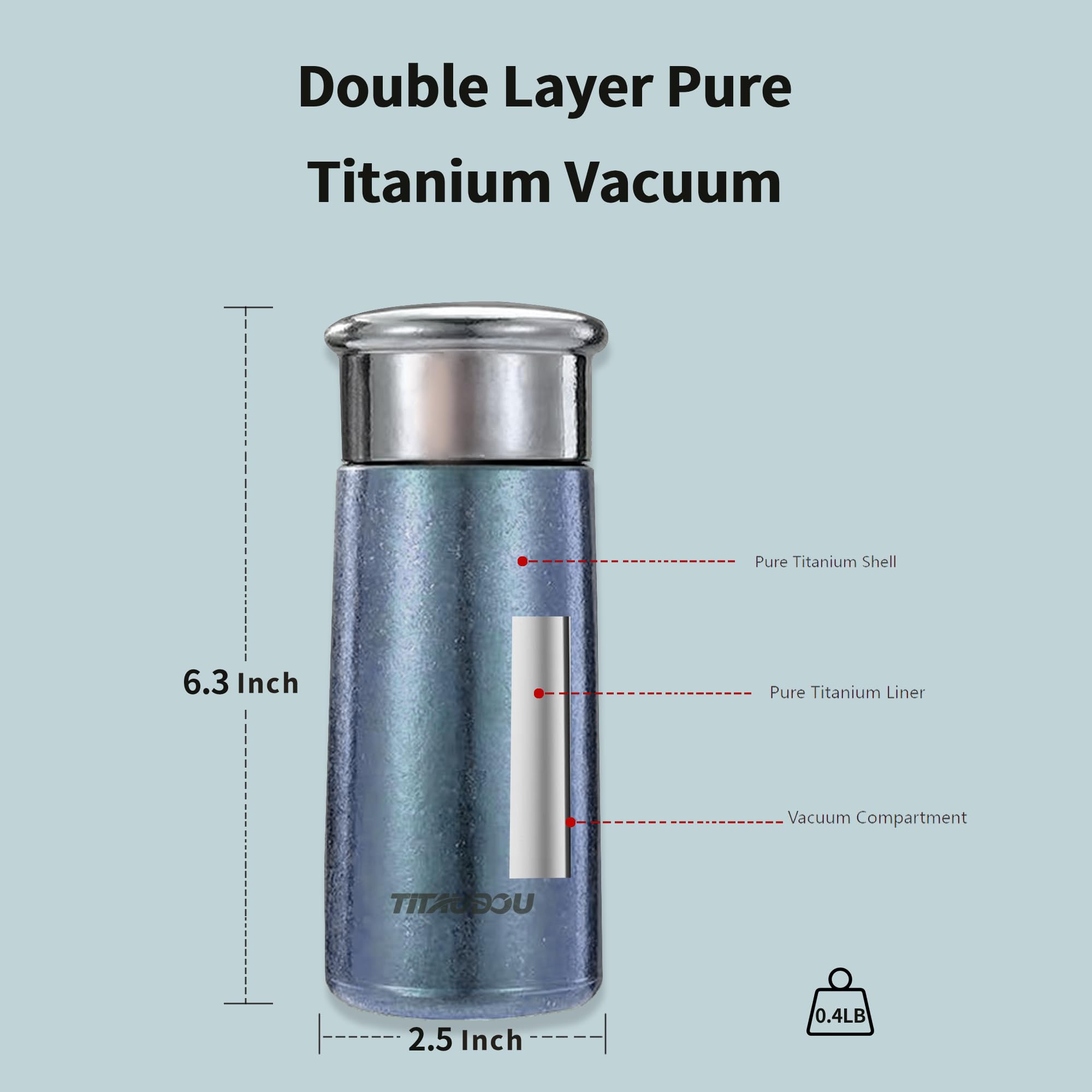 Titanium Vacuum Insulated, Double Wall Ultralight Travel Tumbler For Cold & Hot, Sports