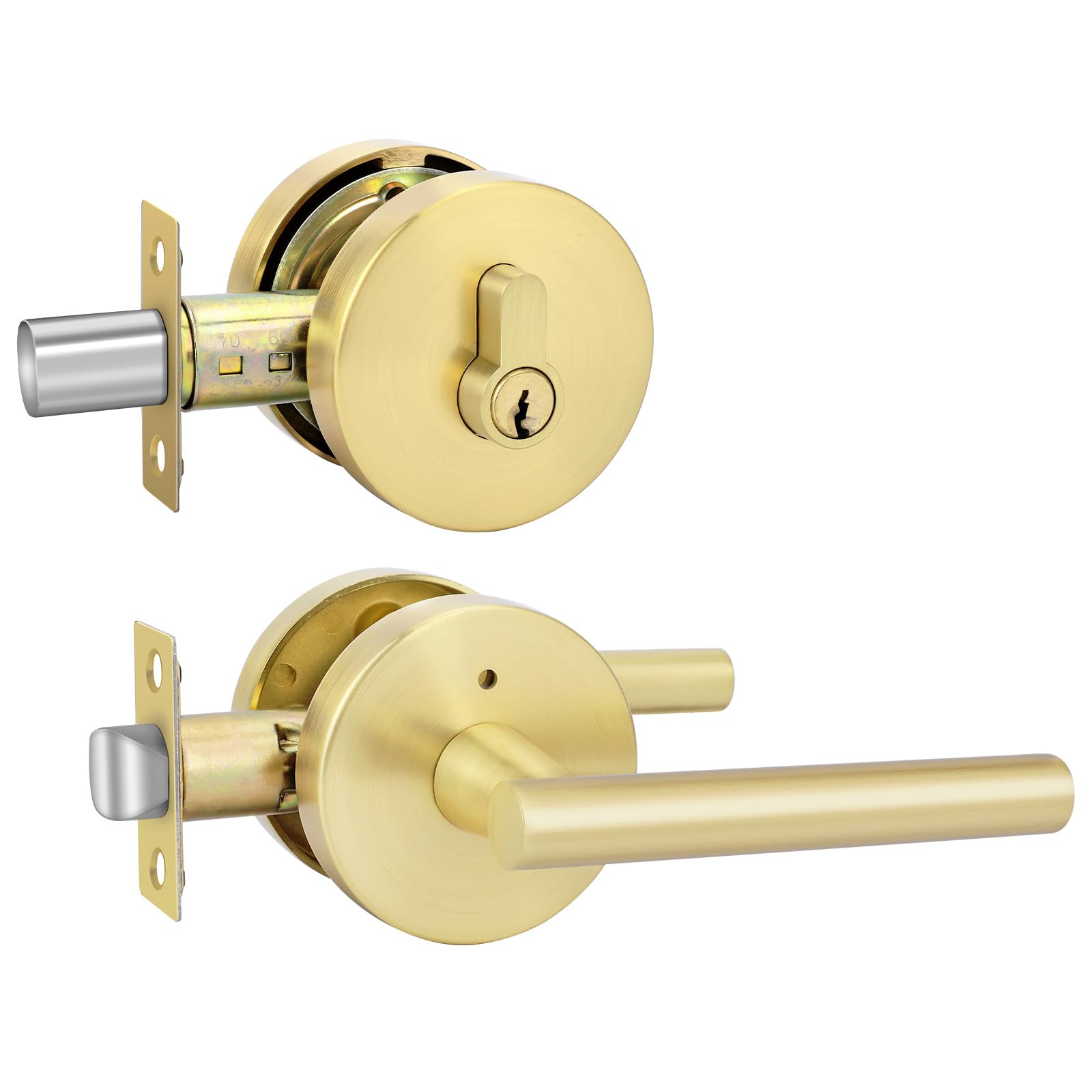Haidms Gold Exterior Door Lock Set With Deadbolt, Brushed Gold Front Door Handle, Keyed Alike Entry Locksets, Heavy Duty Zinc-Alloyed Front Door Lock