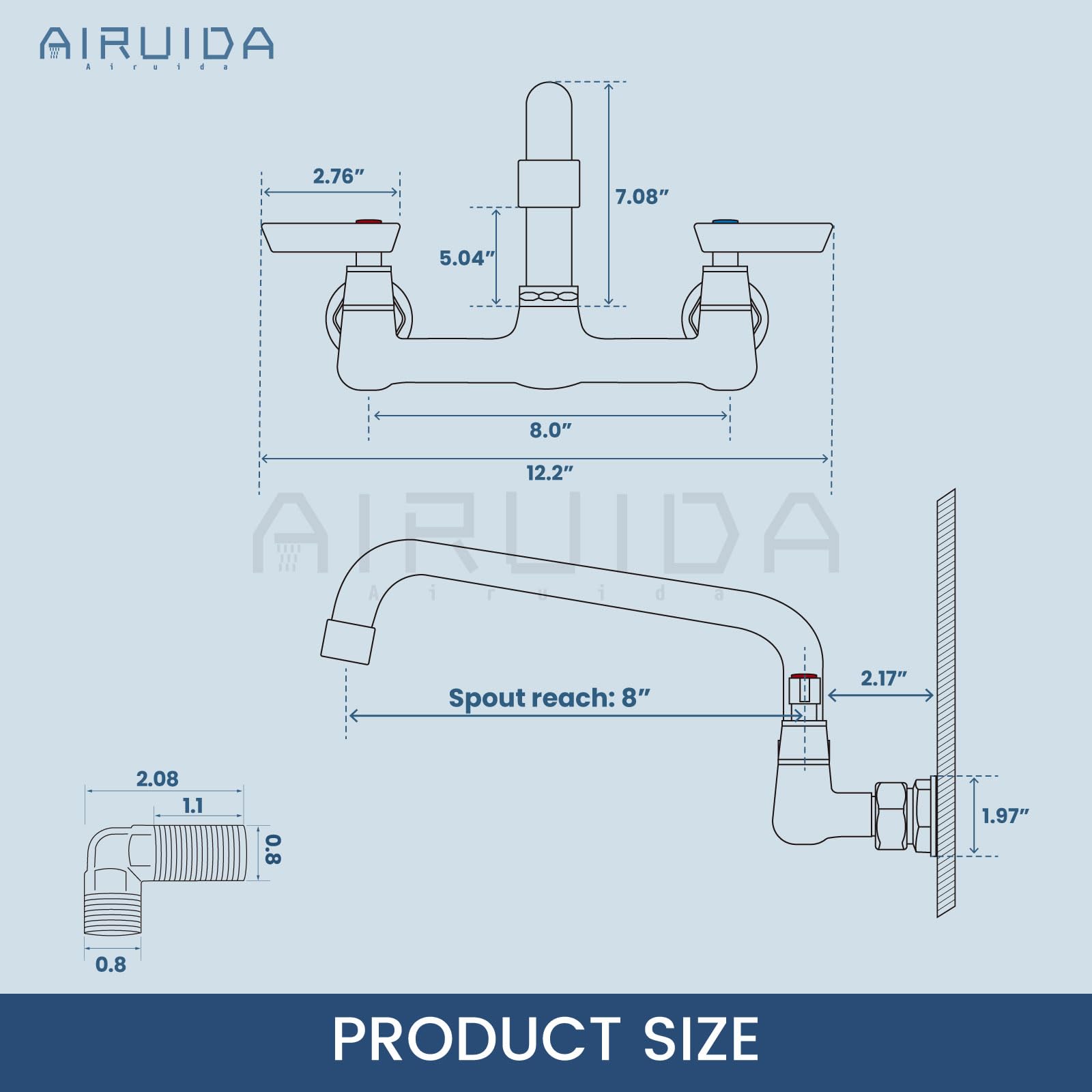 Airuida Wall Mount Utility Kitchen Sink Faucet 2 Handle Wall Mounted Laundry Tap Wall Mounted Sink Faucets 8 Inch Center Commercial Kitchen Faucet Chrome Polish With Adapters 8 Inches Swivel Spout