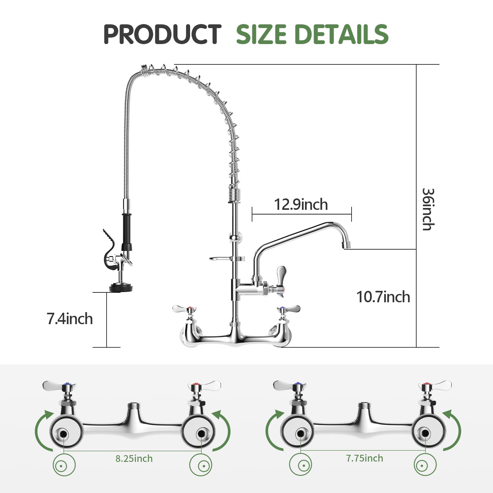 Tolsuny Commercial Sink Faucet,Commercial Kitchen Faucet Wall Mount With Pre Rinse Sprayer,Wall Mounted Kitchen Sink Faucet For Industrial And Restaurant Sinks. (Classic, 36)