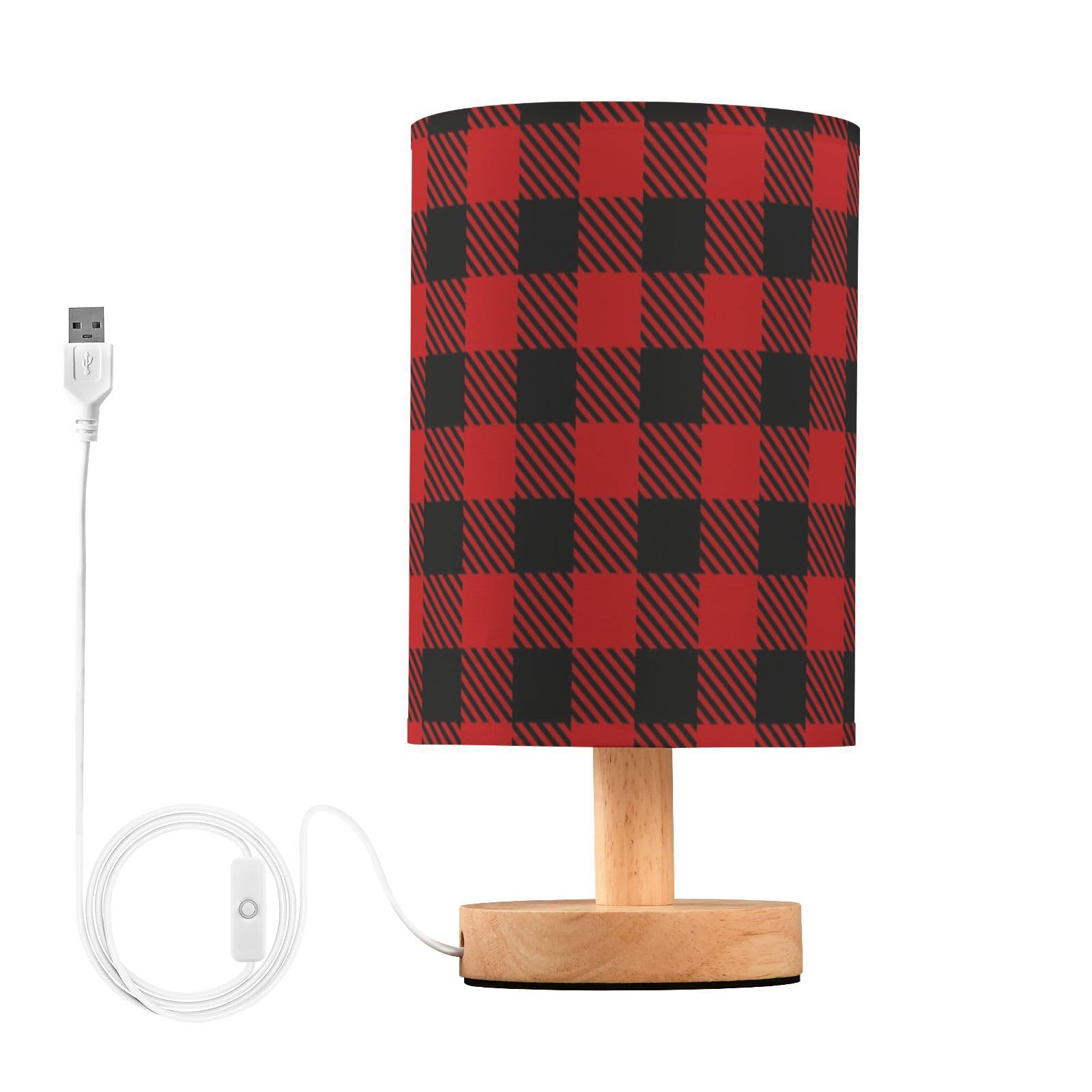 Domiking Black Red Buffalo Plaid Check Bedside Table Lamp For Bedroom Fabric Linen Lampshade Nightstand Lamp Desk Light Lamps For Home Dorm Office 5.12X9.7In