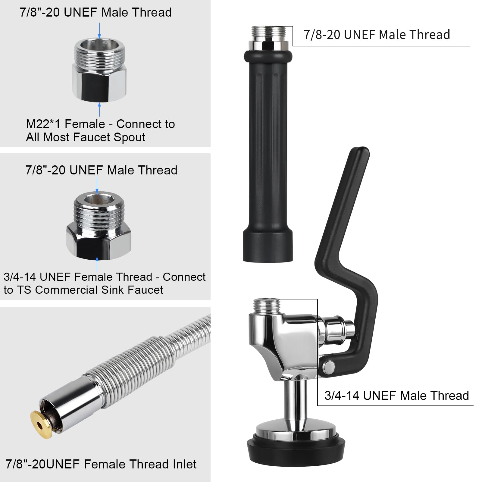 Kanoney Spray Valve With 44" Pre Rinse Hose, Flexible Stainless Hose 1.42 Gpm Commercial Sink Dish Sprayer Head With Ergonomic Handle Replacement Kits For Wall Mount Kitchen Restaurant Faucet, Black