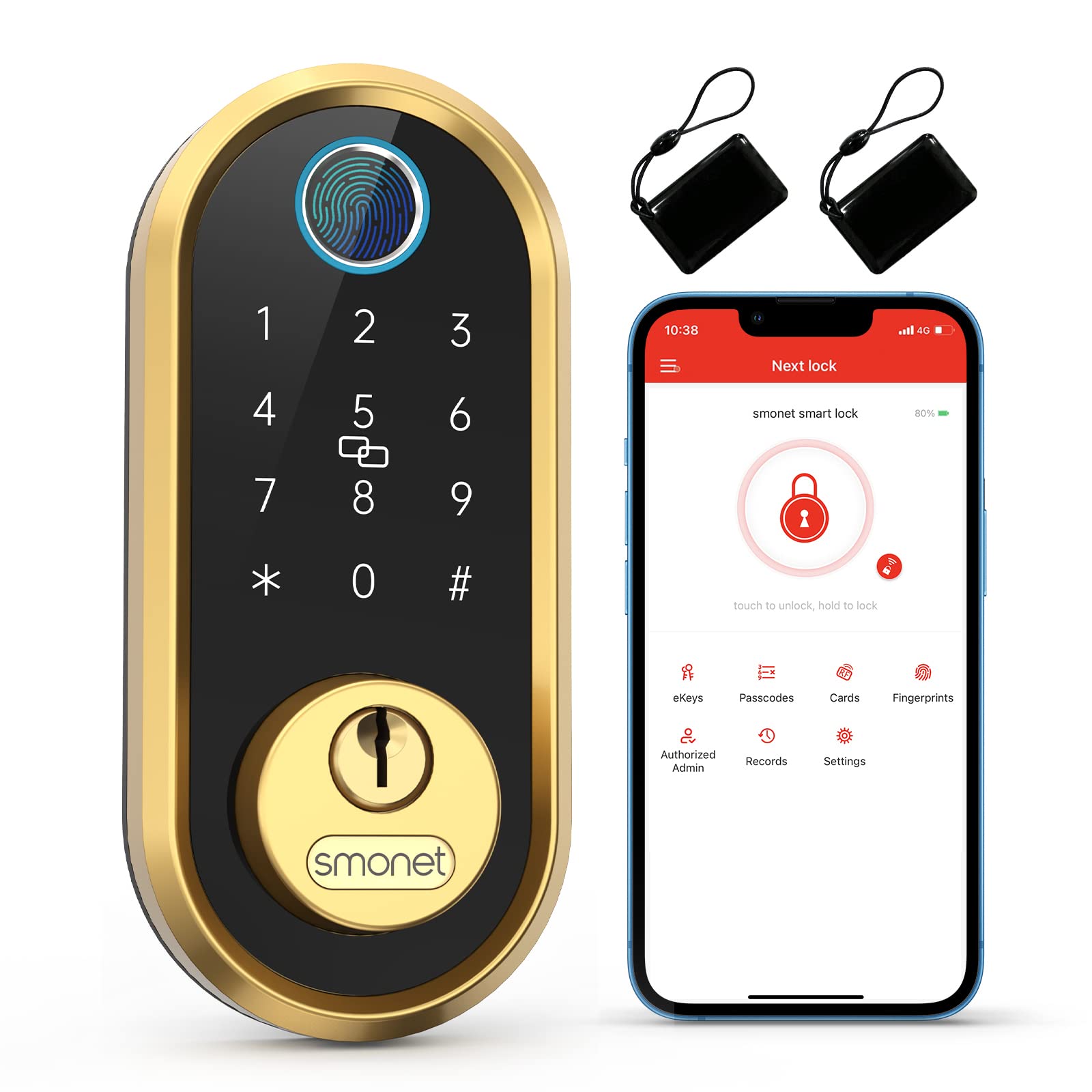 Smonet Smart Lock Bluetooth Keyless Entry Keypad Smart Deadbolt-Fingerprint Electronic Deadbolt Lock, Remote Ekeys Sharing, Easy To Install For Homes And Hotel Works With Alexa(Gateway Not Included)