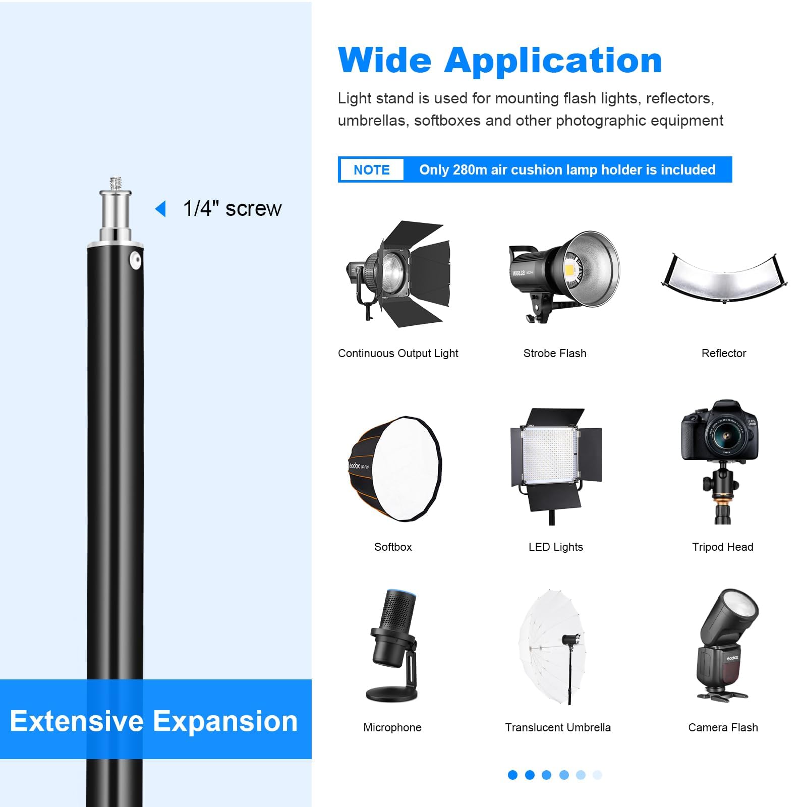 Soonpho 2Pack Heavy Duty Light Stand 9.2Ft / 110" Aluminum Spring Cushioned Tripod Lighting Stands Max Loading:10Kg Adjustable 94Cm-280Cm With Carry Bag For Photography Softboxes Umbrella Studio Shooting