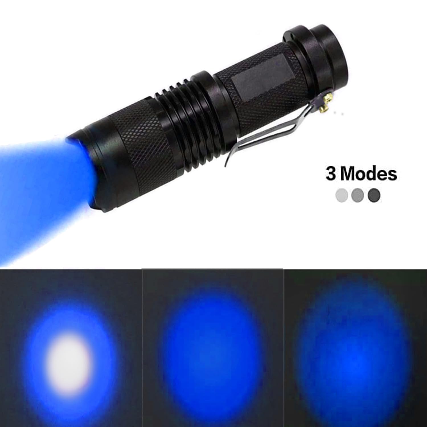 Modoao 2 Pack Mini Flashlight With Clip Green/Red/Blue Light Led Flashlight With 3 Modes Light Focus Zoomable For Camping, Hiking, Night Vision (Blue And Red)