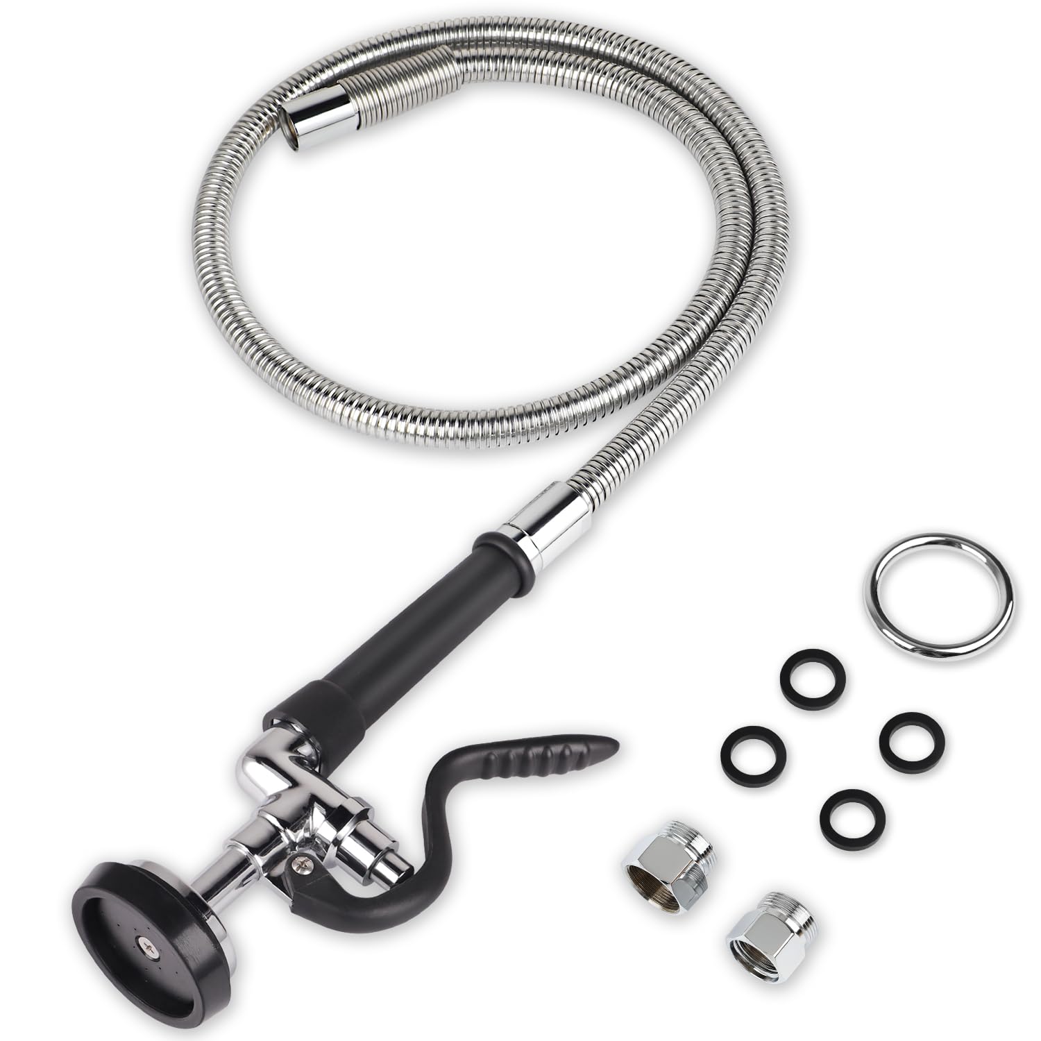 Abboraunt Pre Rinse Spray Valve With Hose, 45 Inches Flexible Stainless Steel Hose High Pressure Pre Rinse Sprayer Nozzle Assembly For Commercial Kitchen Faucet (Gray)