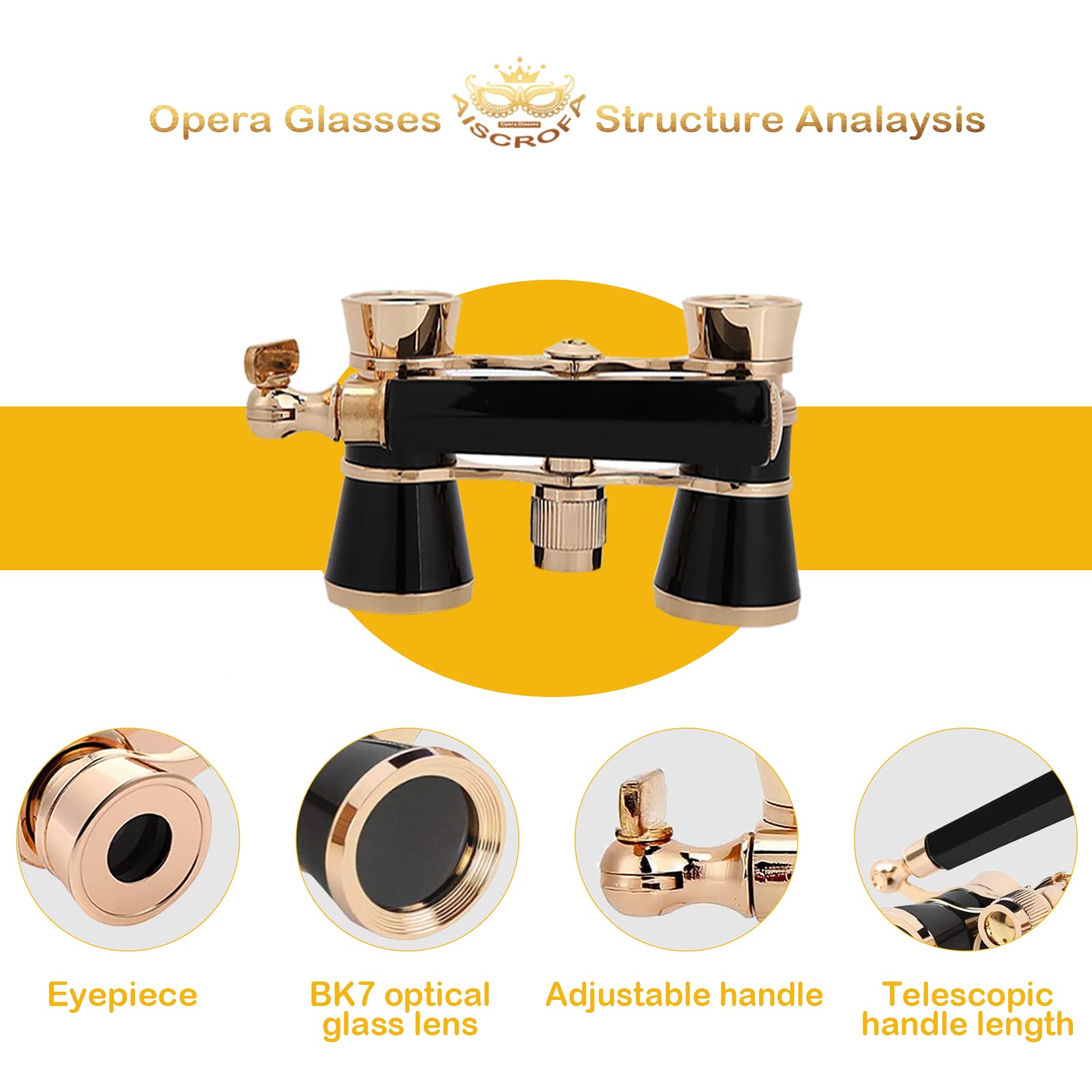 Aiscrofa Opera Glasses,3X25 Theater Binoculars With Foldable And Extendable Handle,Mini Binocular Compact Lightweight,Portable Theater Glasses For Adults Kids Women In Musical Concert