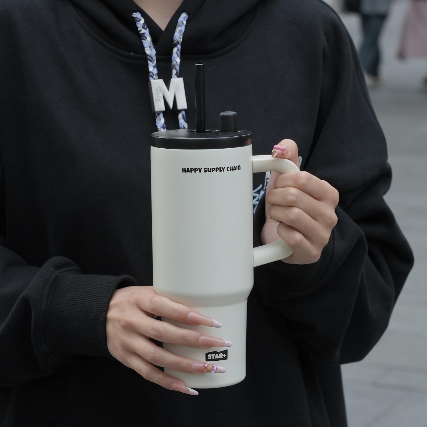 24 Oz Stainless Steel Tumbler With Lid And Straw, Coffee Travel Mug With Handle Spill Proof Spill