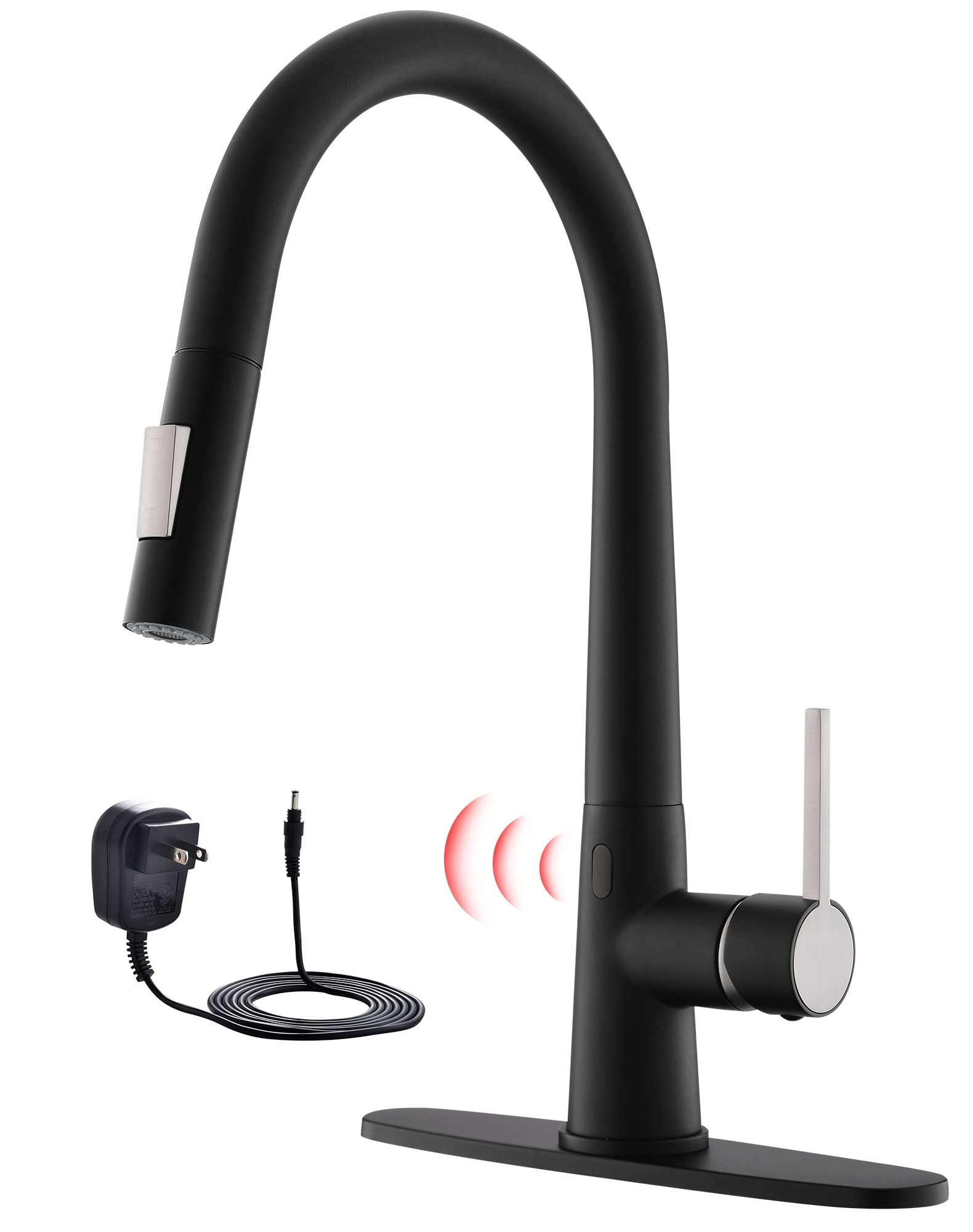 Gimili Matte Black Touchless Kitchen Faucet With Ac Adapter, Smart Motion Sensor Hands Single Handle Kitchen Sink Faucet With Pull Down Sprayer