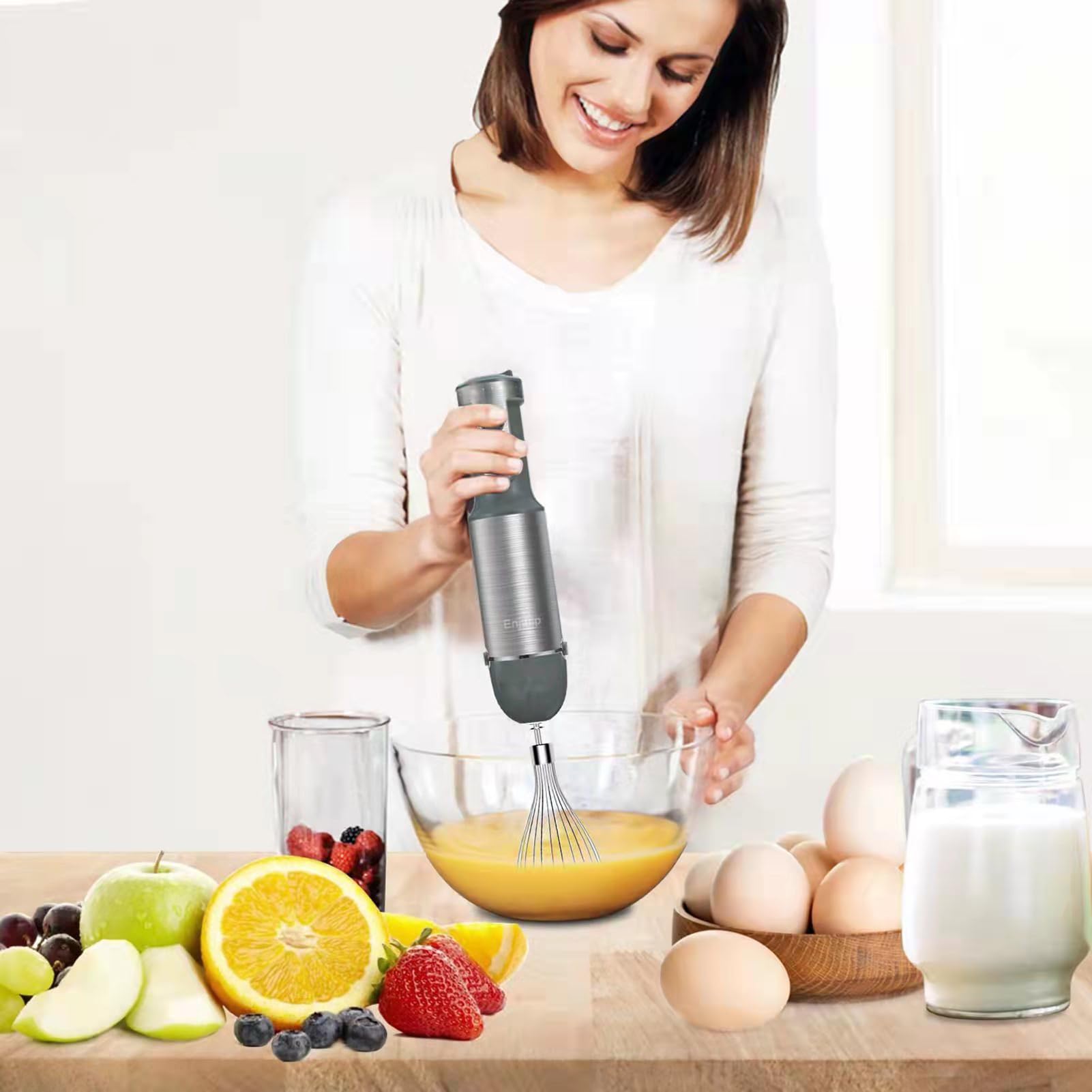 Cometx Multi-Functional 5-In-1 Hand Blender Stick Blender Milk Frother Egg Whisk With Adjustable Speeds 500Ml Food Grinder/ 600Ml Container