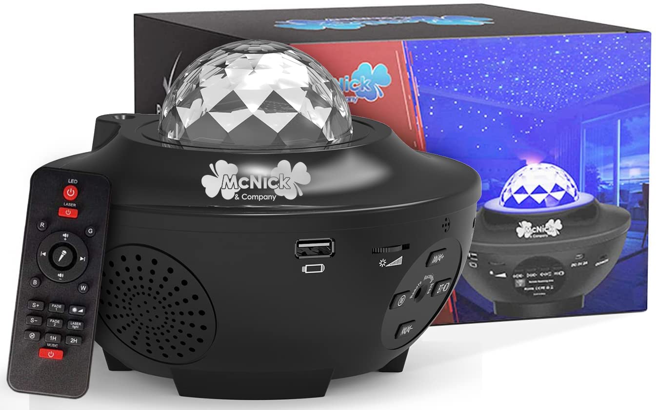 Mcnick & Company Led Star Projector Night Light With Ocean Wave & Starlight Effects– Premium Planetarium Projector With Built-In Speaker, Usb Port & Sound-Activated Mode – Galaxy Light For Relaxation & Kids Room