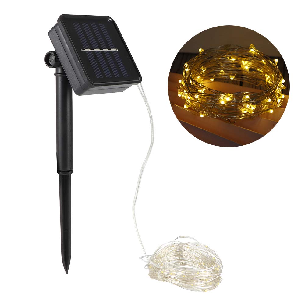 Walfront 32.8Ft 100Led Solar Copper Wire String Light 8 Modes Garden Decoration Decorative Fairy Warm Lights, Solar Light
