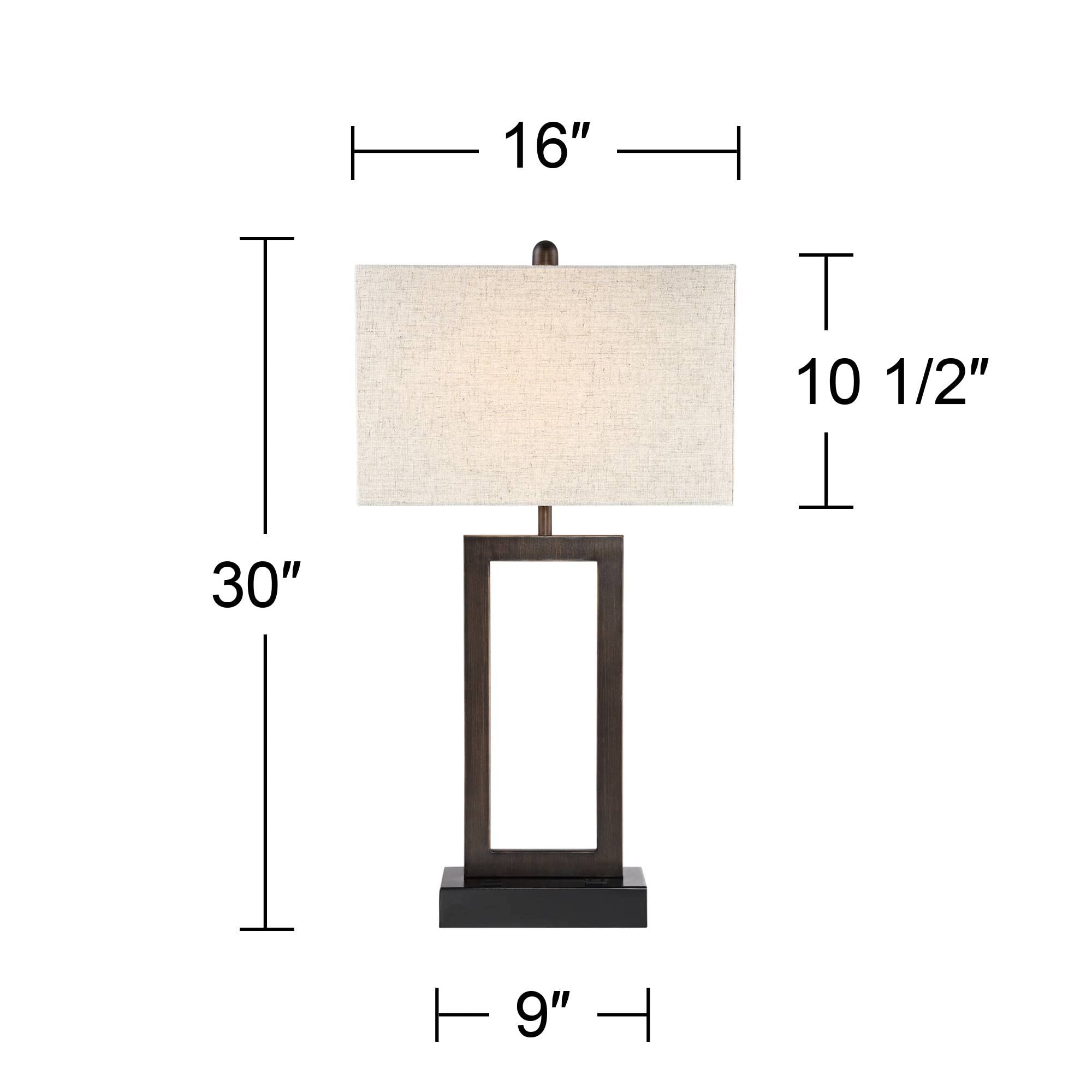 360 Lighting Todd Modern Minimalist Table Lamp With Usb And Ac Power Outlet In Base 30" Tall Bronze Rectangular Oatmeal Fabric Shade For Living Room Bedroom House Bedside Nightstand Home