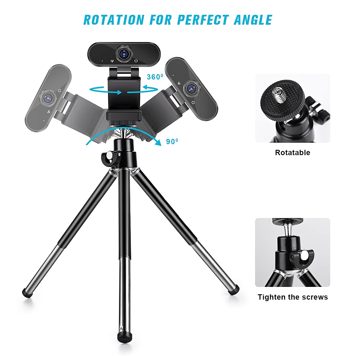 Tigayan Mini Tripod For Phone And Webcam, Metal Extendable Stand With Phone Holder, Black