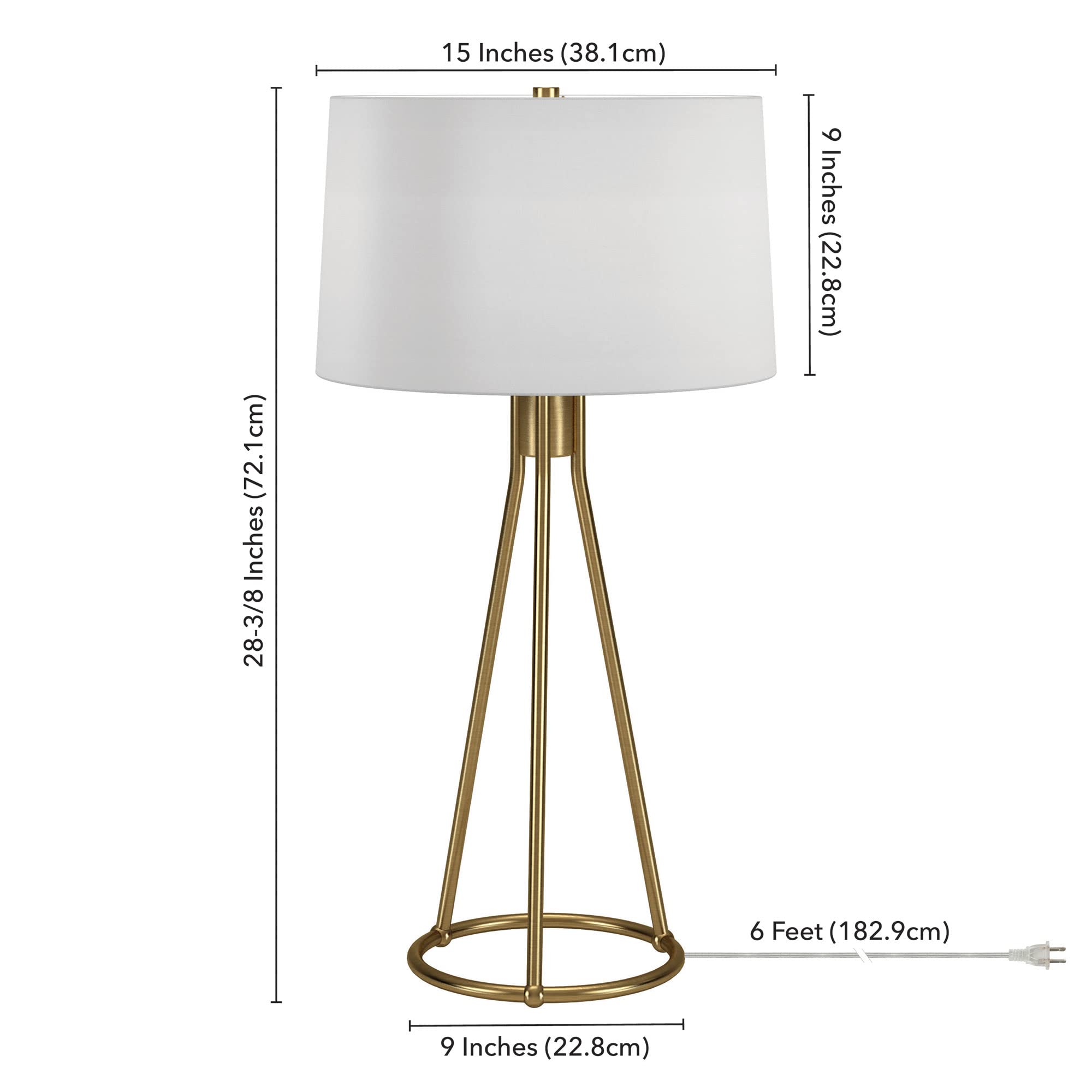 Henn&Hart Nova 28" Tall Table Lamp With Fabric Shade In Brass/White