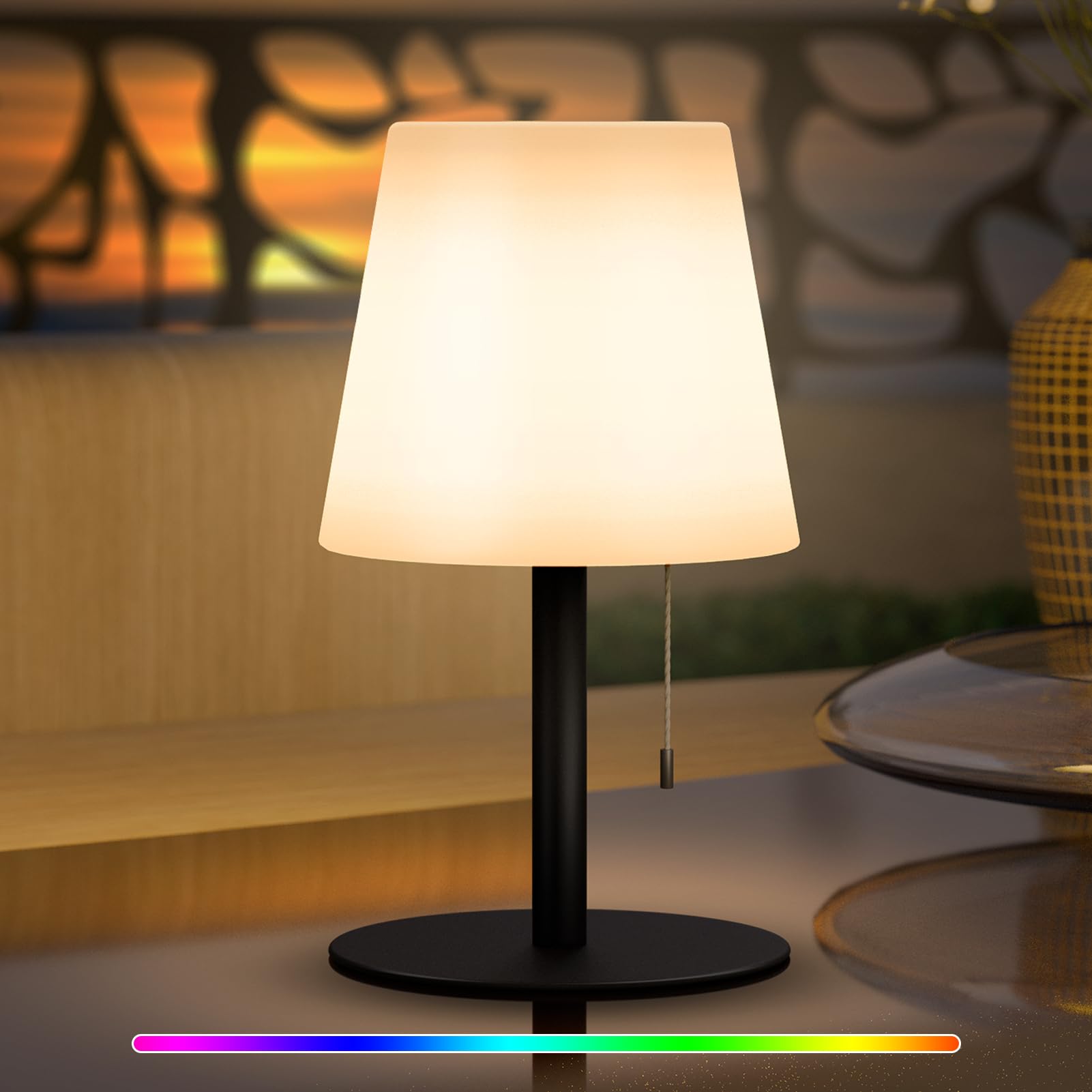 Uuffoo Shower Lamp Waterproof Battery Operated Cordless Warm White And 7 Colors Rechargeable Battery Outdoor Table Lamp For Balcony Patio Terrace Restaurant Bedroom Bathroom Night Light (Black)