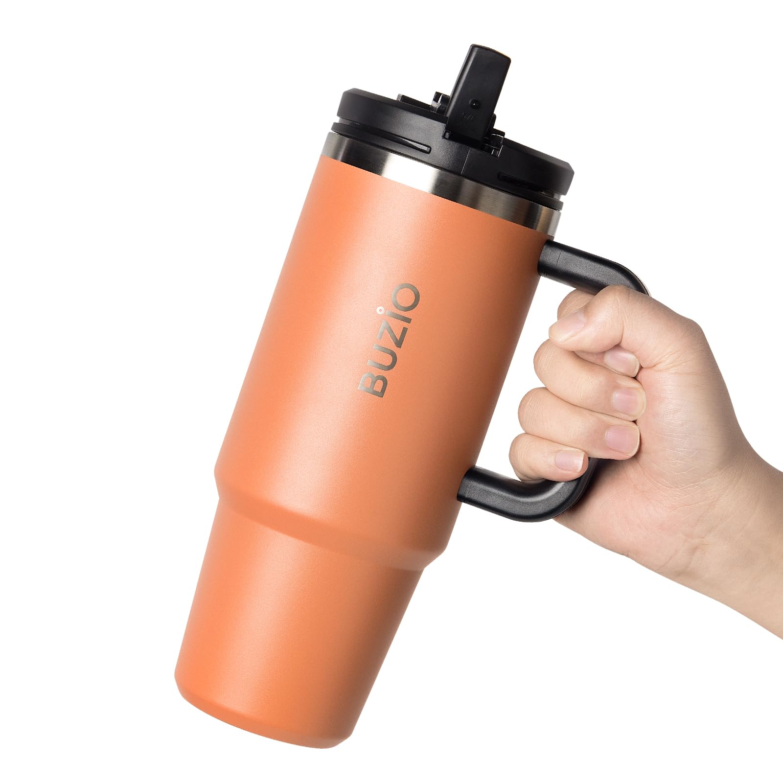 Buzio 40Oz Tumbler With Handle And Straw Lid, Stainless Steel Water Bottle Fits In Cup Holder