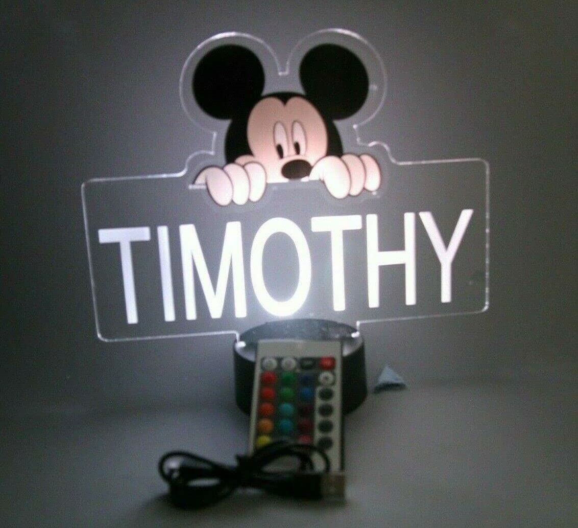 Mirror Mania Mickey Night Light Up Led Desk Table Lamp Personalized Engraved Made To Order Home Girls Boys Room Decor, 16 Bright Color Options With Remote, A Must Have
