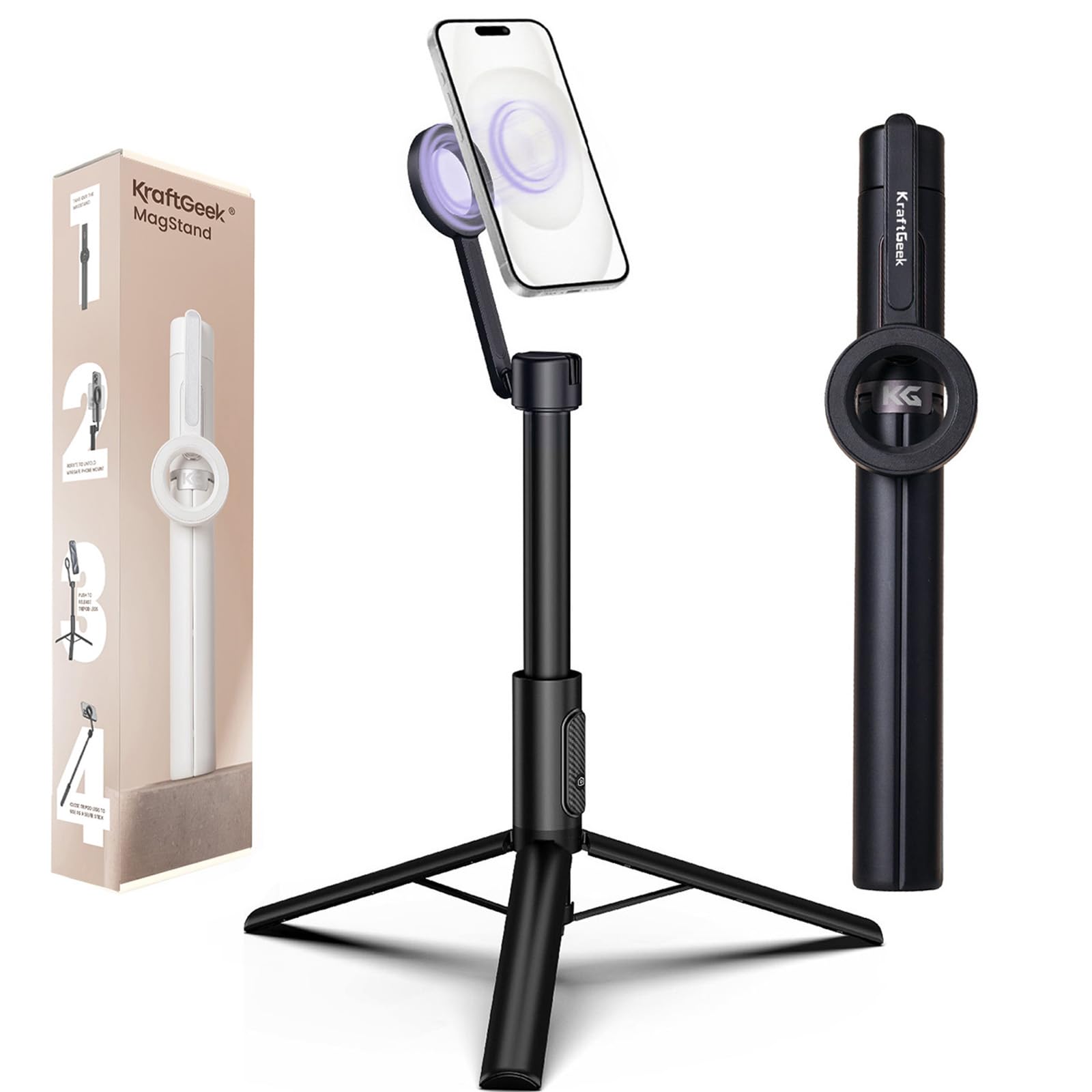 Kraftgeek Magnetic Tripod For Iphone, 64” Selfie Stick For Iphone Magsafe, Phone Tripod Stand With Remote For Cell Phone Video Recording Travel