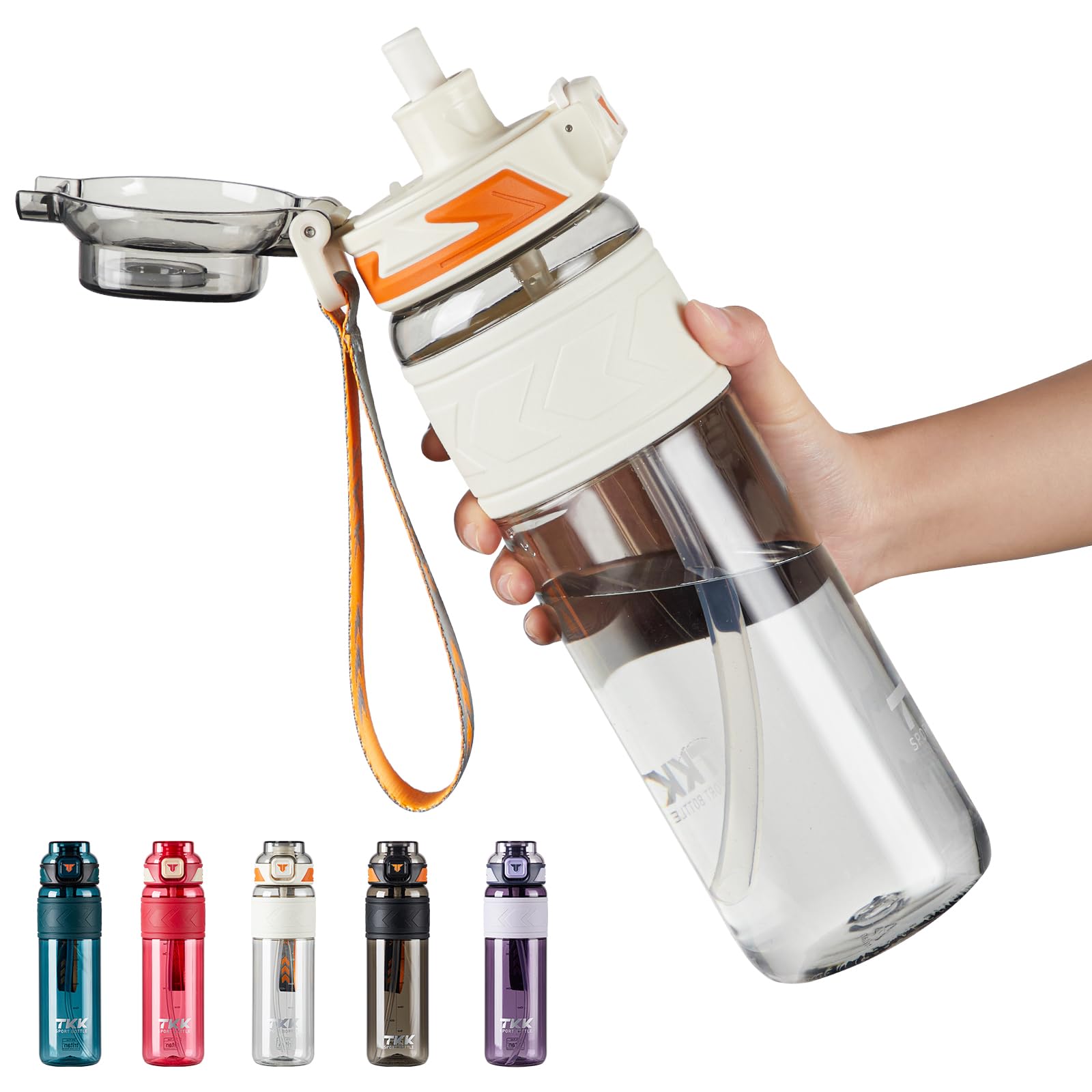 Tkk Sports Water Bottles With Removable Straw 34 Oz Leak-Proof Flip Top Lid Tritan Bottles