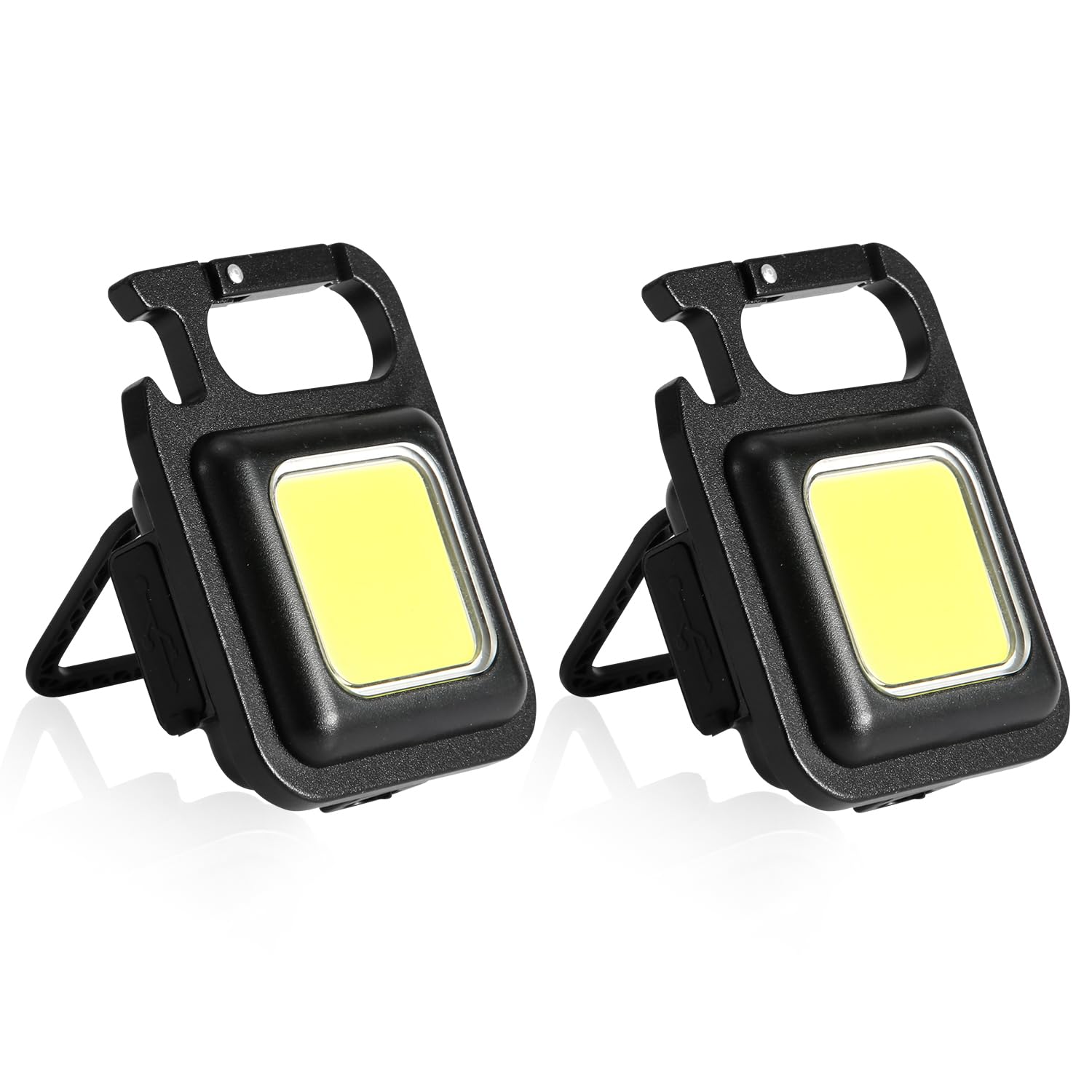 Nqeuepn 2Pcs Keychain Flashlights, 4 Lighting Modes Keychain Light Rechargeable Emergency Light Key Ring Flashlights With Folding Stand Bottle Opener Lighting Supply For Night Walking Fishing