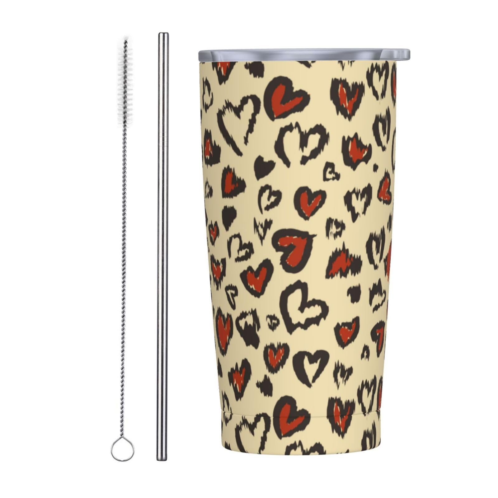 Heart Leopard Tumbler,Leopard 20Oz Stainless Steel Insulated Travel Tumbler,Travel Coffee Mug