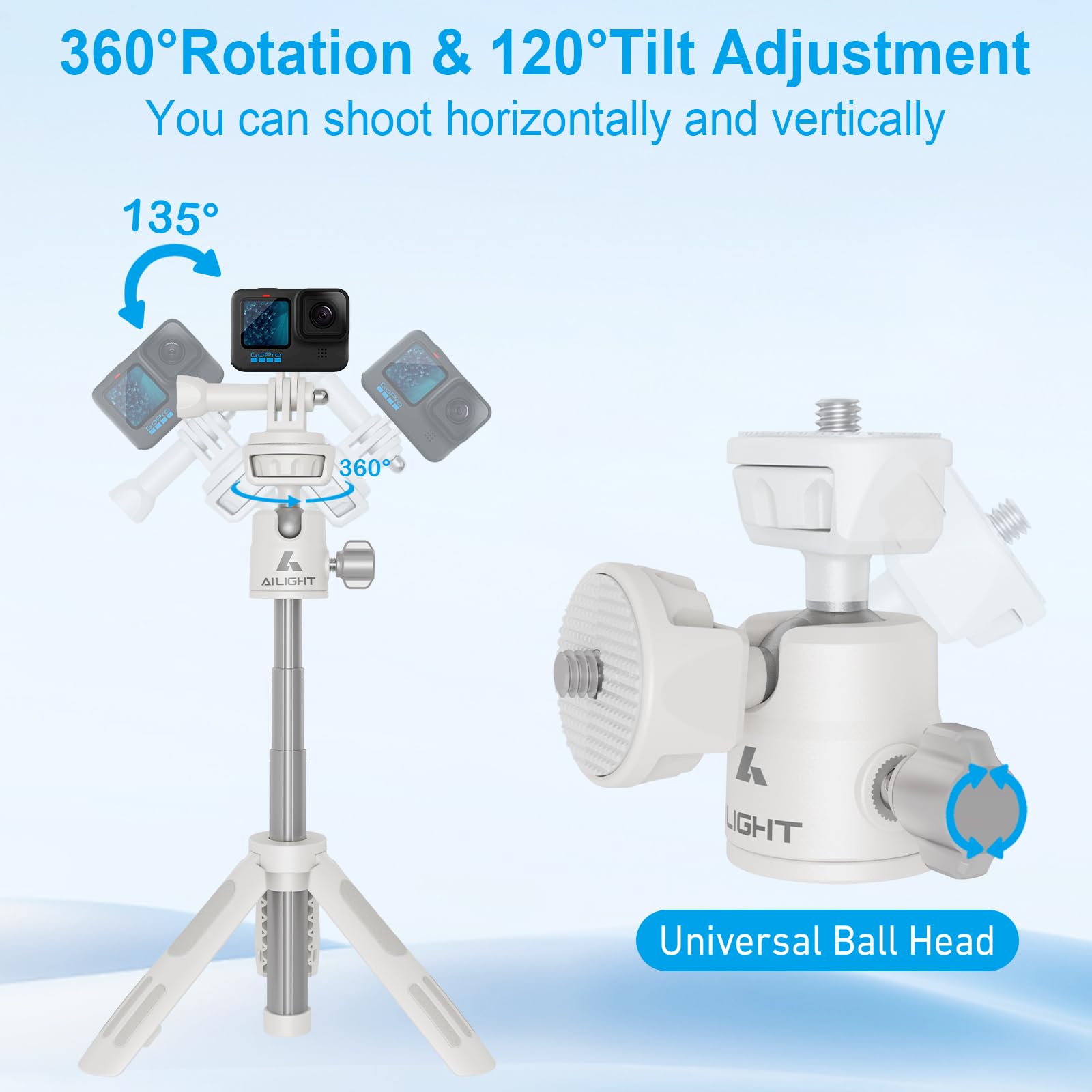 Ailight 11.2'' Mini Phone Tripod, Portable Bluetooth Selfie Stick With Wireless Remote For Video Recording- Extendable Tripod Stand With Adjustable Phone Holder & Camera Adapter(Off-White)