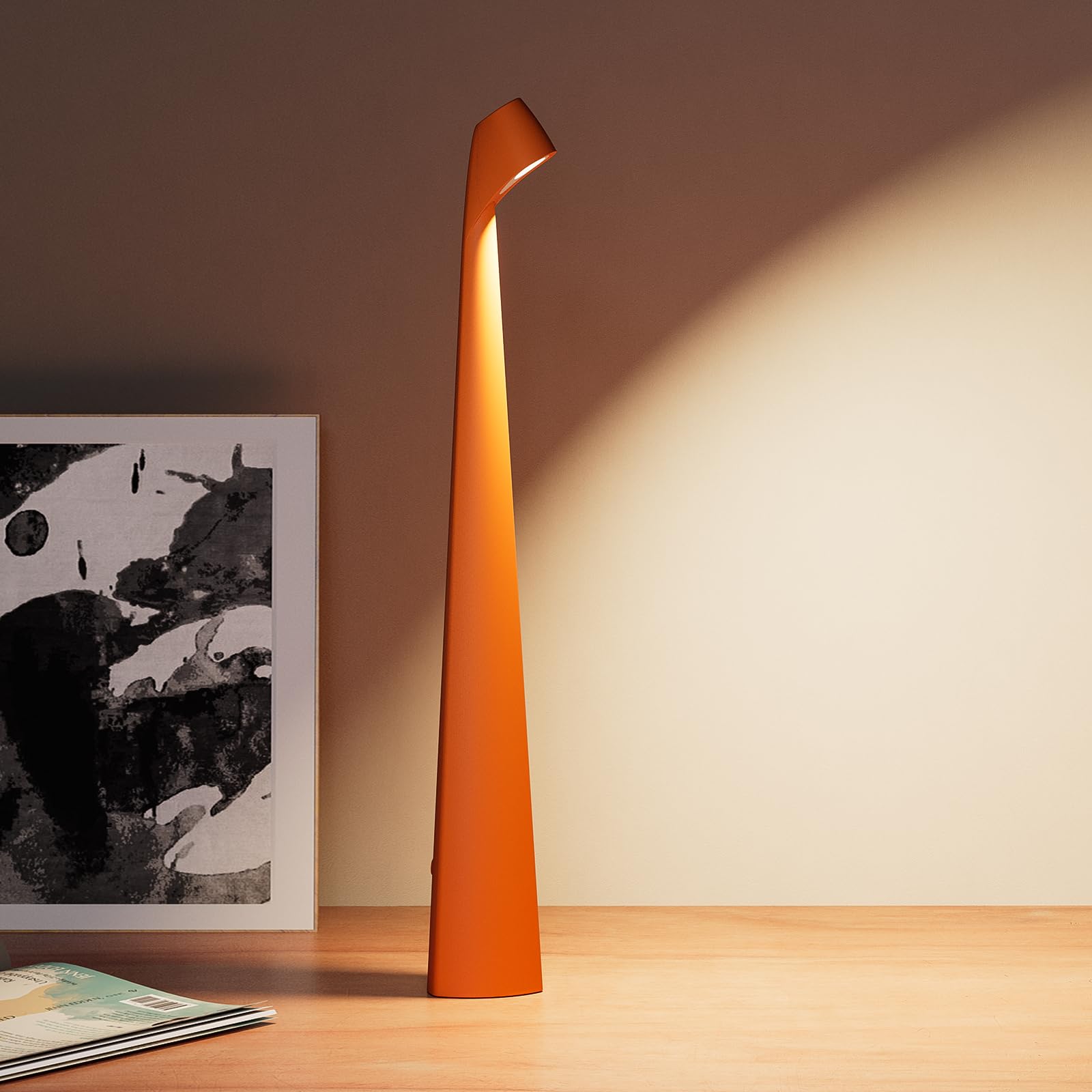Hapygi Portable Cordless Led Desk Lamp, Rechargeable Wireless Table Lamp, 3-Level Brightness, Patio & Bedside Night Light, Dining Room Ambient Reading Light (Orange)