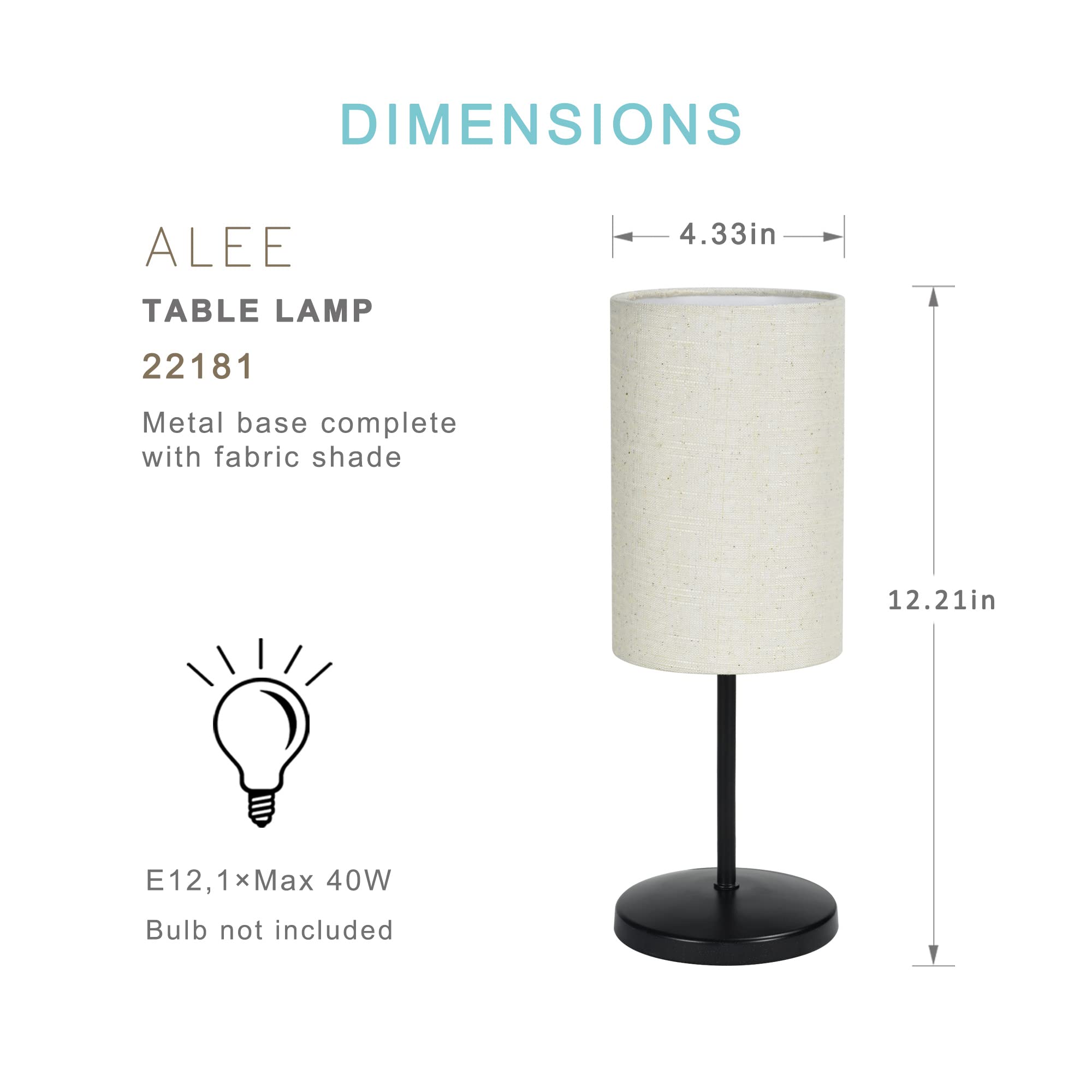 Lampwell Alee Small Table Lamp For Living Room,Set Of 2,Modern Kids Night Table Lamp,Φ4.33×H12.21In,Bulb Excluded,Black