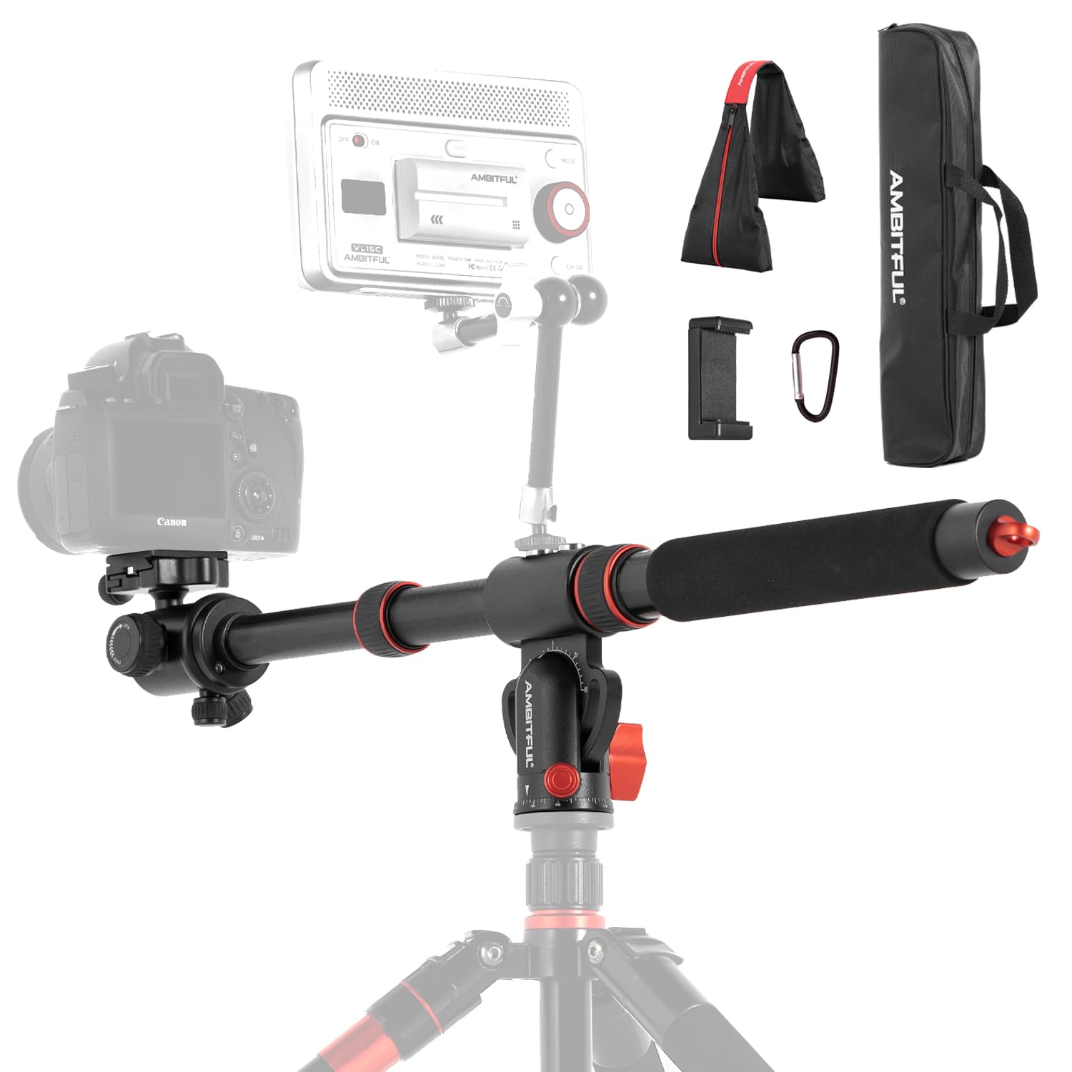 Ambitful Heavy Duty Aluminum Tripod Boom Arm - Retractable Horizontal Column With Sandbag, 360° Rotatable Overhead Photography Arm For Dslr/Video/Camera, 22Lbs Load Capacity,Tripod Not Included
