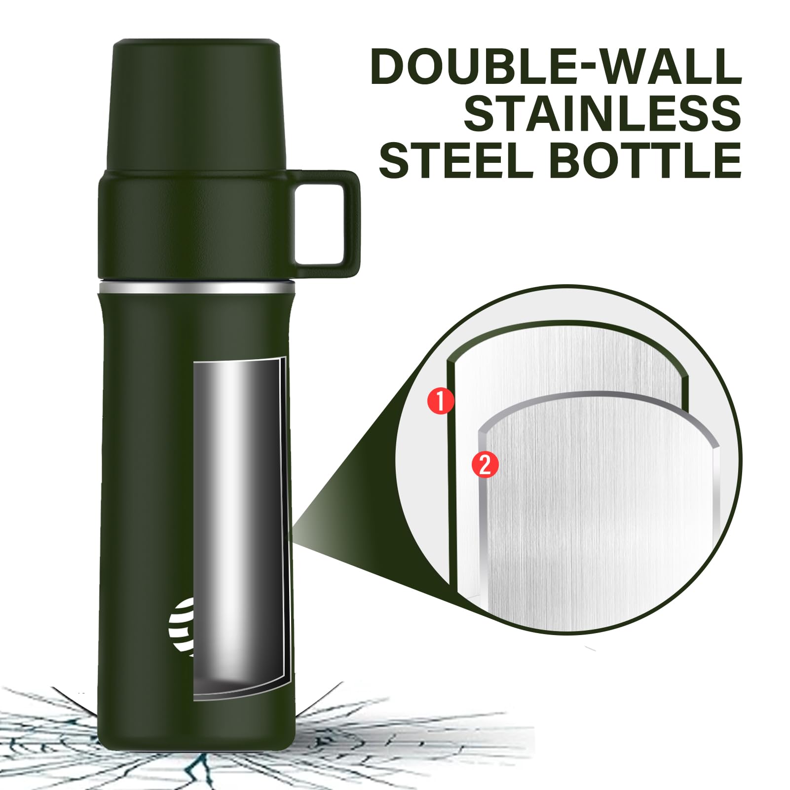 21 Oz Stainless Steel Water Bottle, Thermal Water Bottle With Cup, Insulated Bottle With Handle