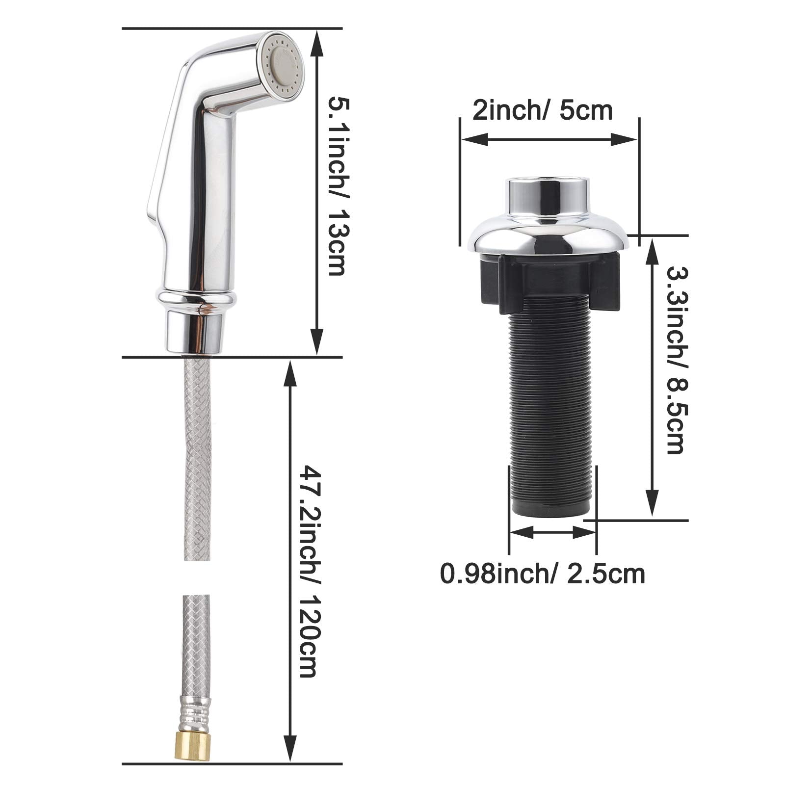 Ifealclear Kitchen Sink Side Sprayer, Kitchen Sink Faucet Replacement Parts Compatible With Moen Faucet, Pull Out Sprayer With Hose And Holder, 1/4 Inch Sink Connector, 3 Adapters, Chrome