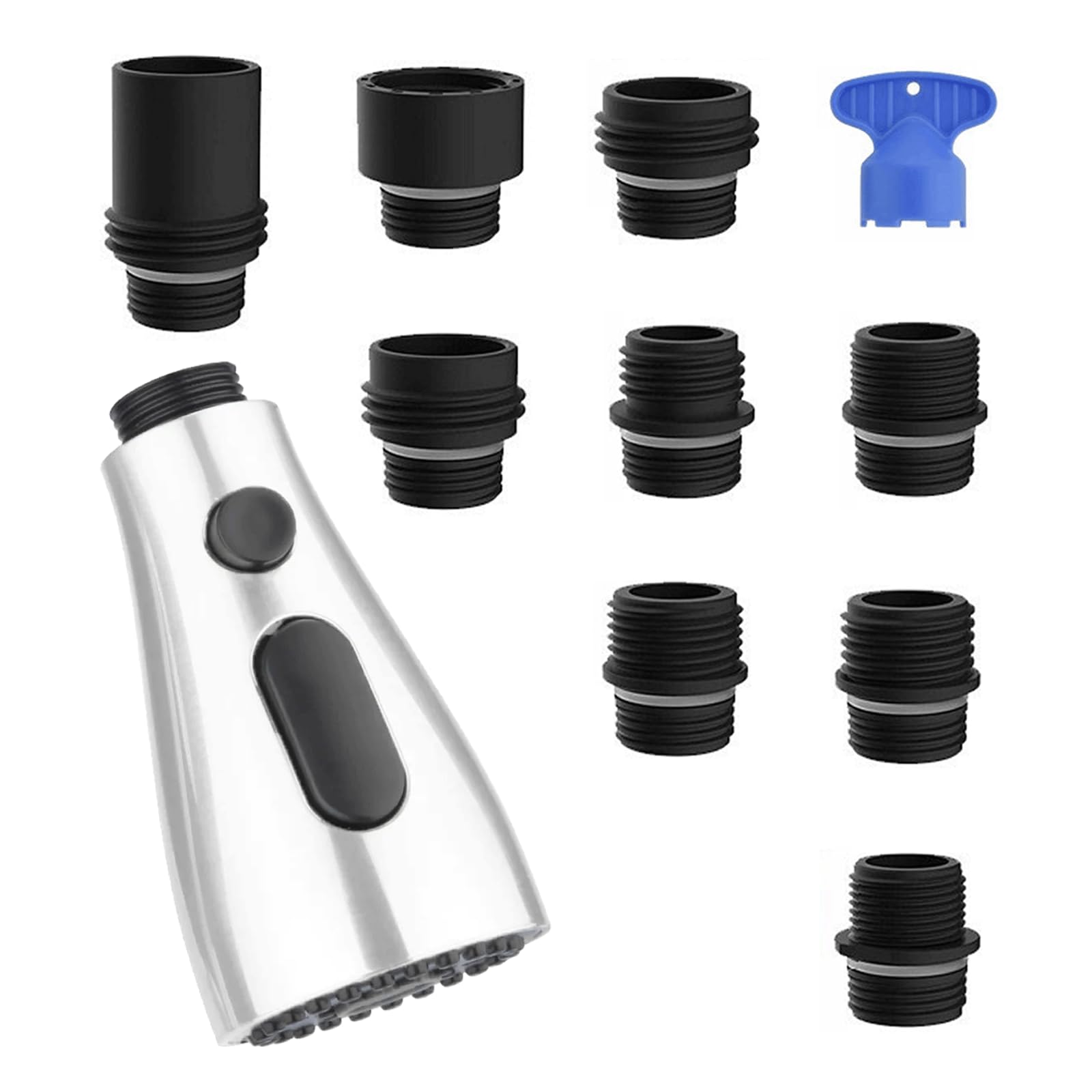 Qusmeiyici Kitchen Faucet Head Replacement With 9 Adapters, Metal Pull Down Sink Faucet Head, 3 Function Sink Sprayer, American Standard Faucet Adapter, Sink Hose Attachment For Faucet, Moen Kohler Delta Faucets