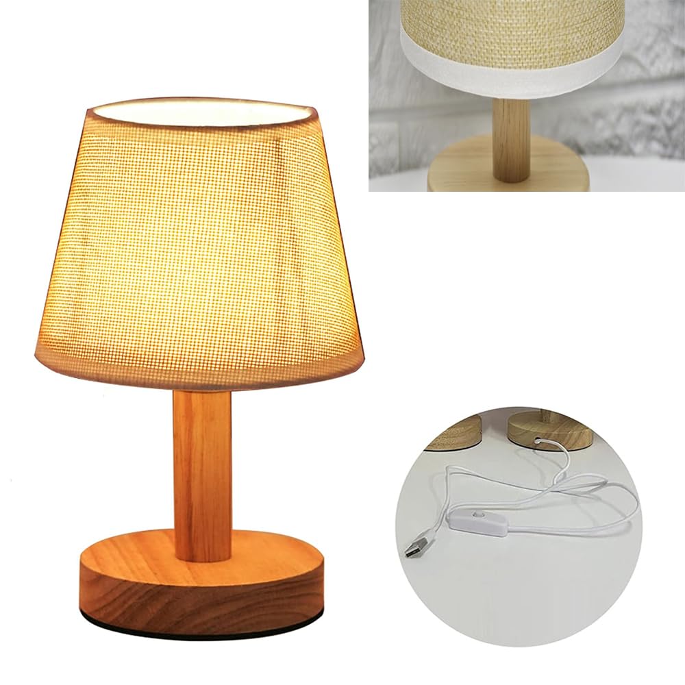 Dbkmpz Small Table Lamp,Bedside Table Lamp,Vintage Lamp,Wooden Bedside Lamp Simple Bedroom Lamp Linen Shade Mini Desk Lamp Night Light Nightstand Lamp For Bedroom,Living Room,Kids Room