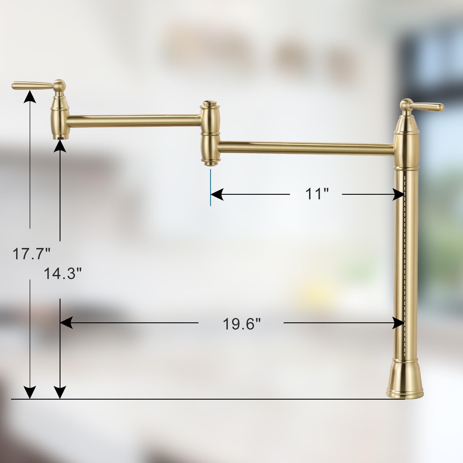 Arcora Pot Filler Deck Mount Stove Faucet, Brushed Gold Pot Filler Faucet, Folding Faucet With Stretchable Double Joint Swing Arms, Solid Brass Pot Filler
