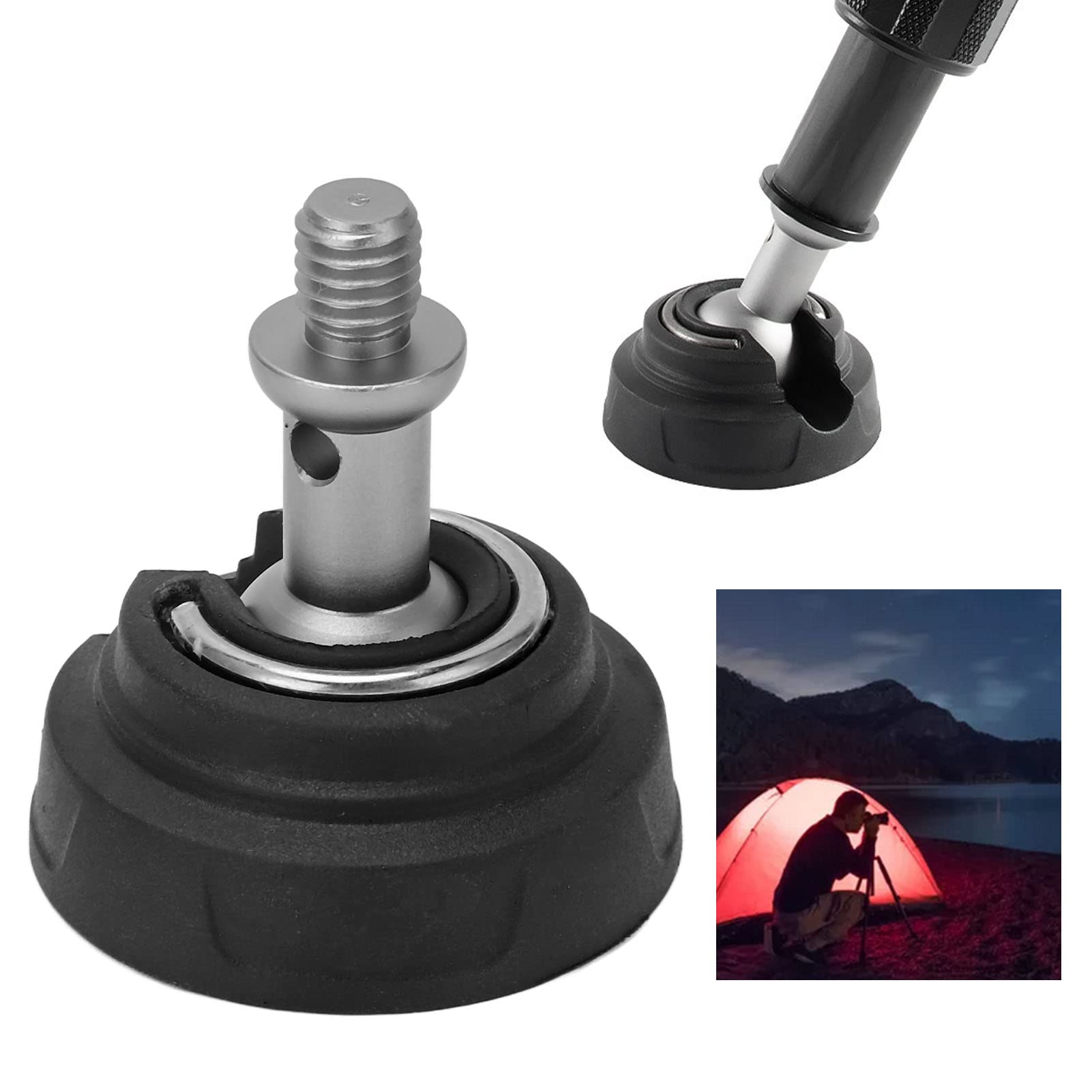 Vbestlife Stainless Steel Rubber Tripod Foot Pad, Non Slip Camera Tripod Foot Replacement, 50Mm Diameter, Ball Head Design, 3/8In Screw Interface