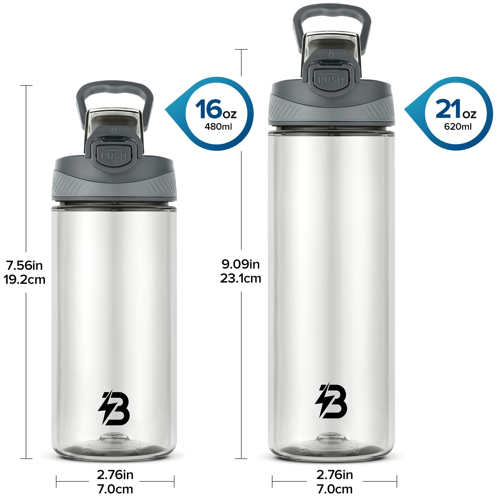 Clear Water Bottle, 21 Oz Leak-Proof Plastic Water Bottles With Flip Top Lid And Handle For Sports