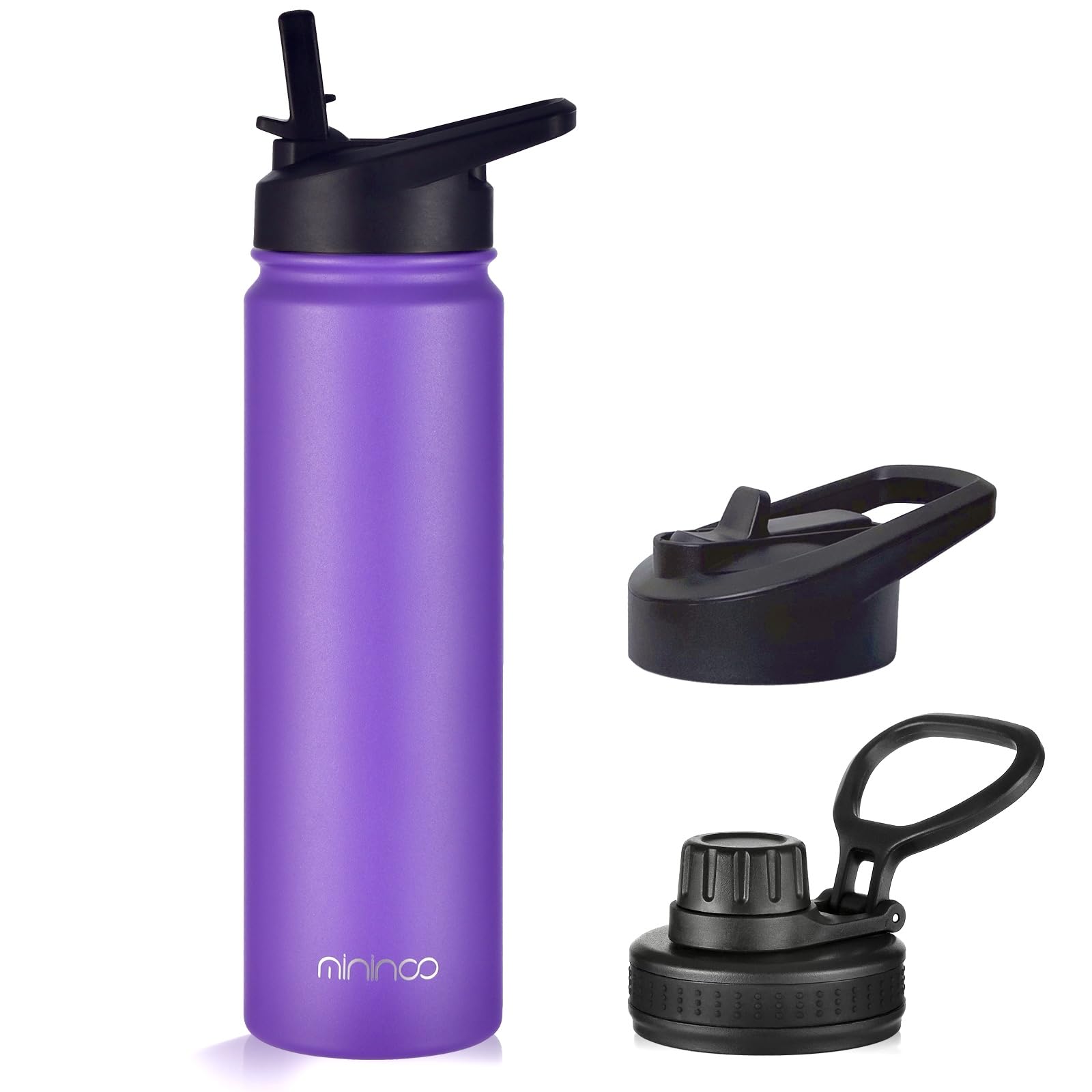 Mininoo 24 Oz Insulated Water Bottle With Straw, Stainless Steel Double Wall Vacuum Thermos
