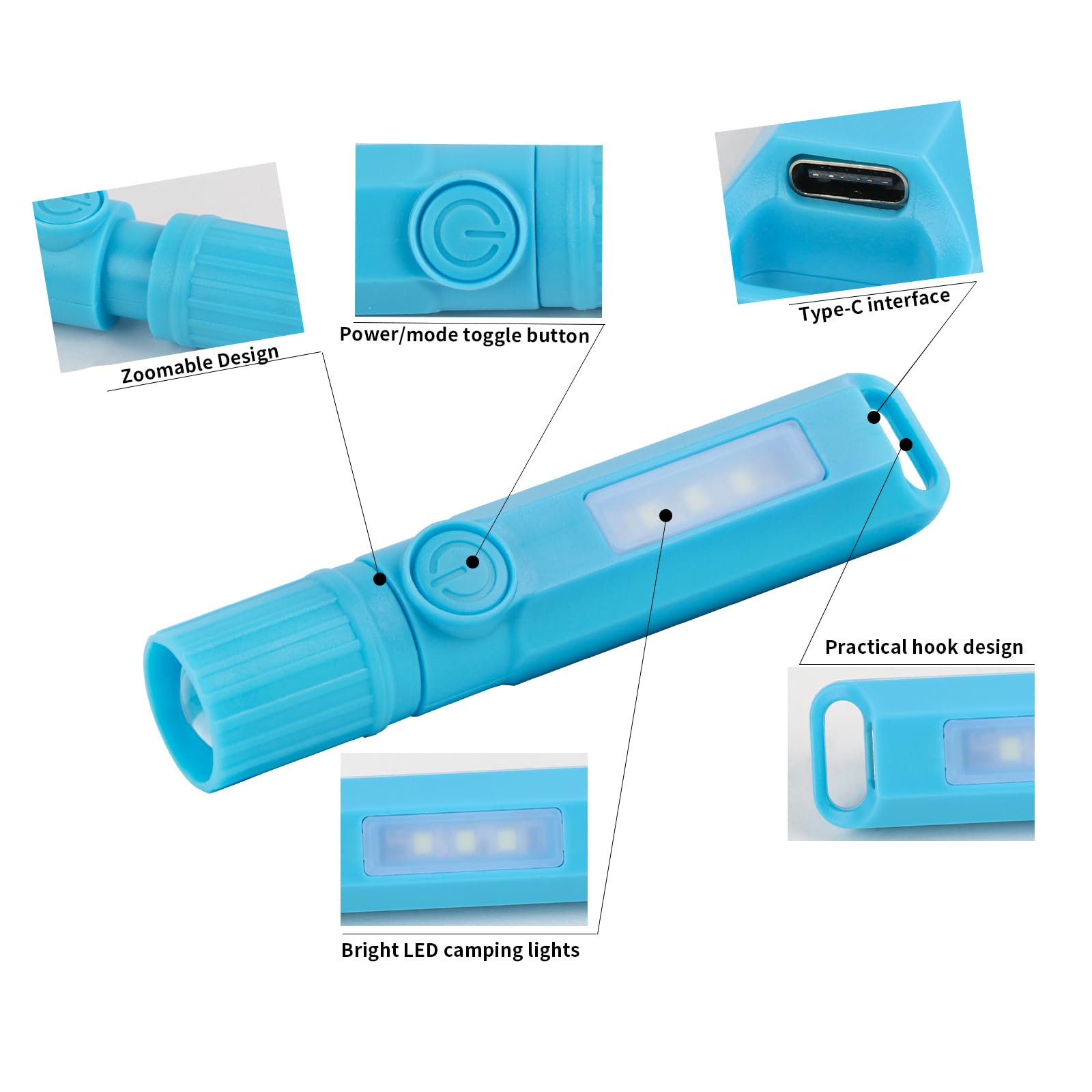 Hilngav 3 Pack Rechargeable Flashlights Usb C Mini Led Flashlights, Camping Lantern Combo Flashlight, Ultralight Zoomable Flashlights, For Kids , Camping, Hiking, Night Reading Etc (3 Pack)