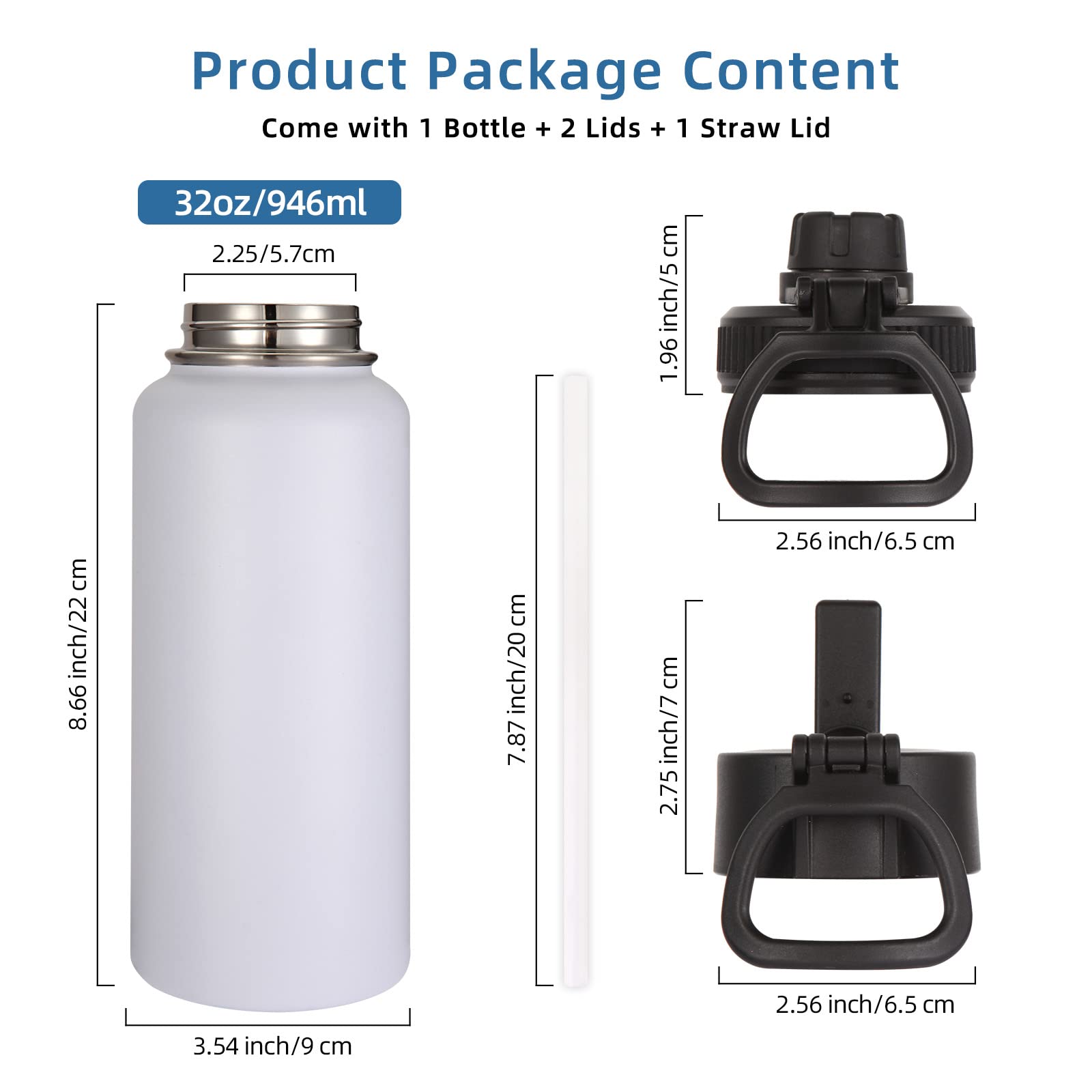 Volhoply 32 Oz Insulated Water Bottles Bulk 8 Pack With Straw Lid & Spout Lid,Stainless Steel Sport