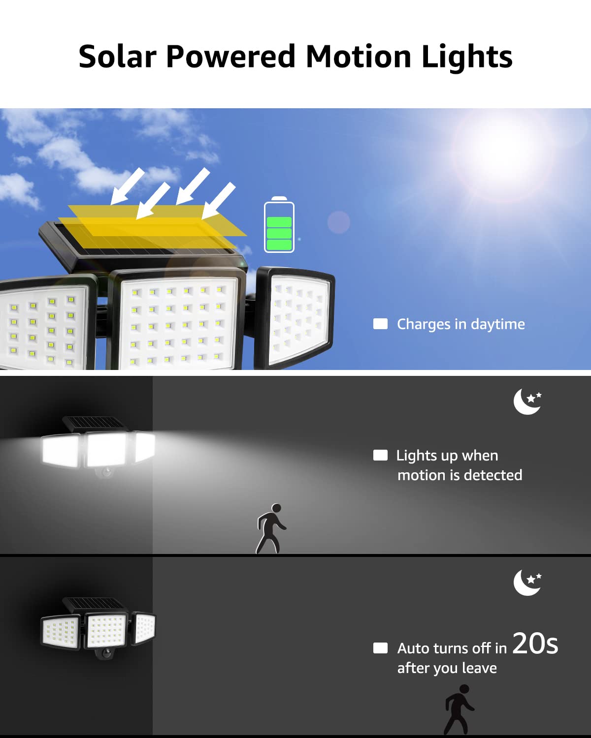Lepro Bundle - 2 Pack Solar Flood Light 3 Adjustable Heads & 50 Ft Outdoor String Lights 25 Led G40 Edison Bulbs String Lights