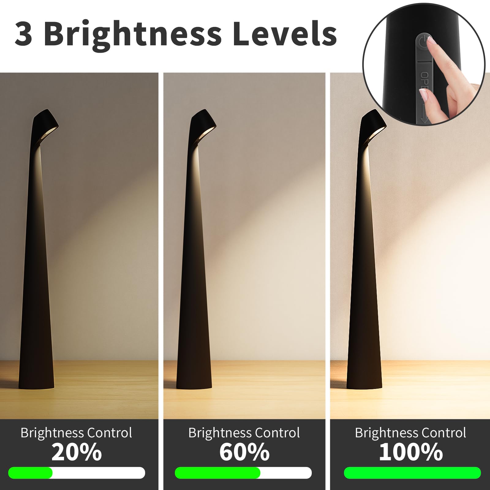 Yyxgoob Table Lamps Cordless Rechargeable Battery Light, Led Desk Lamps Outdoor Portable Touch Lamps, Operated Wireless Portable Lamp. (Black)