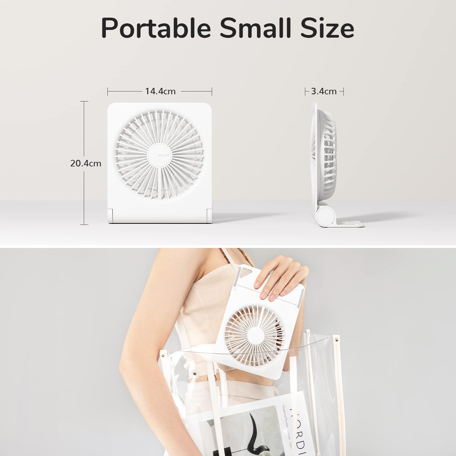 Jisulife Small Desk Fan, Portable Travel With 4500Mah Battery, Usb Rechargeable Folding Design