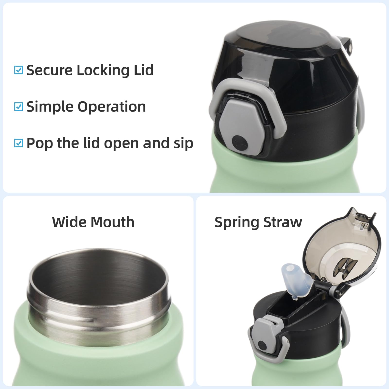 Insulated Water Bottle With Straw And Carry Loop,18 Oz Stainless Steel Double Wall Vaccum Metal