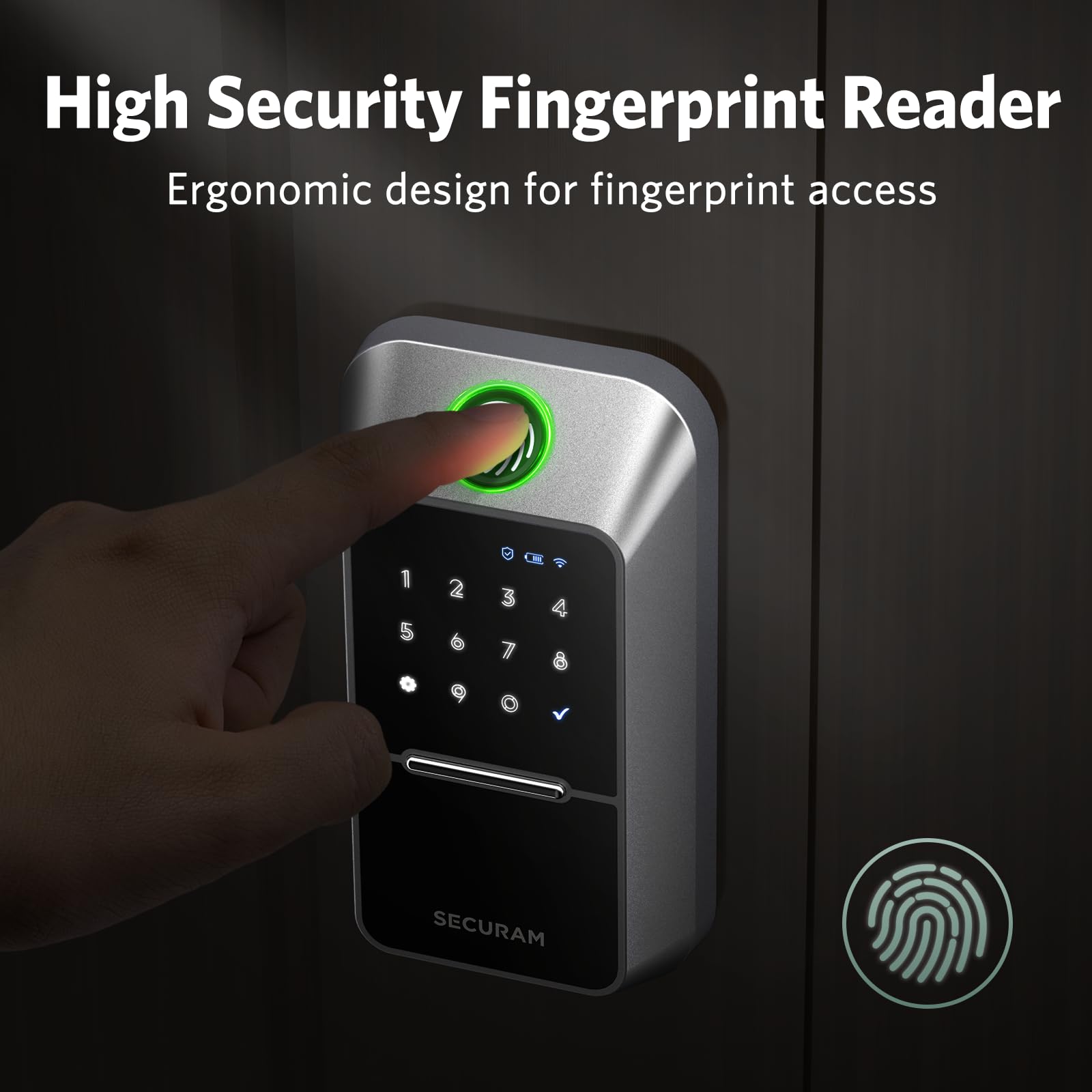 Securam Fingerprint Door Lock Keyless Entry Door Lock Deadbolt Lock With Code Mechanical Key Keyless Deadbolt, Non-Wi-Fi, Silver