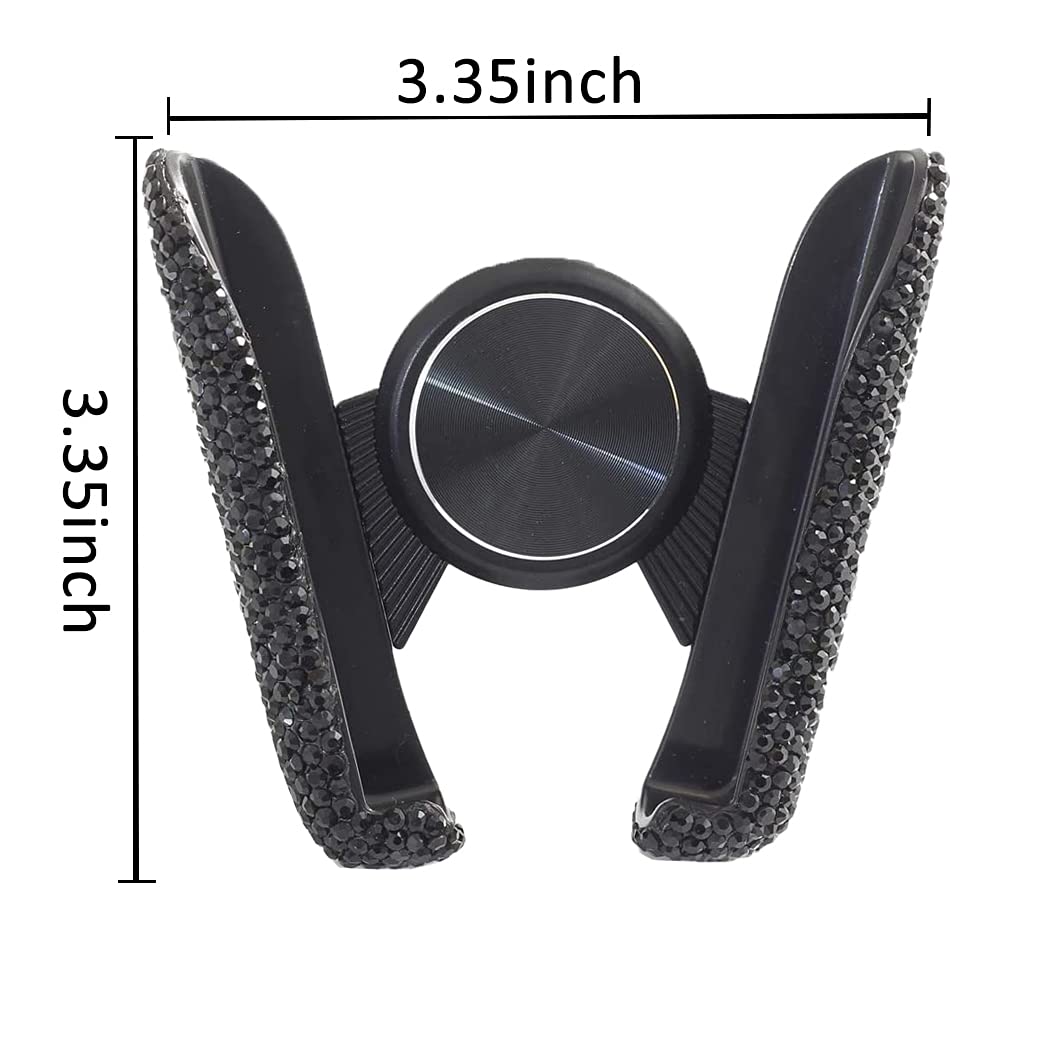 Suncaraccl Bling Car Phone Holder Mini Dash Air Vent Automatic Mount Universal 360°Adjustable Crystal Auto Stand Accessories For Women And Girls (Black)