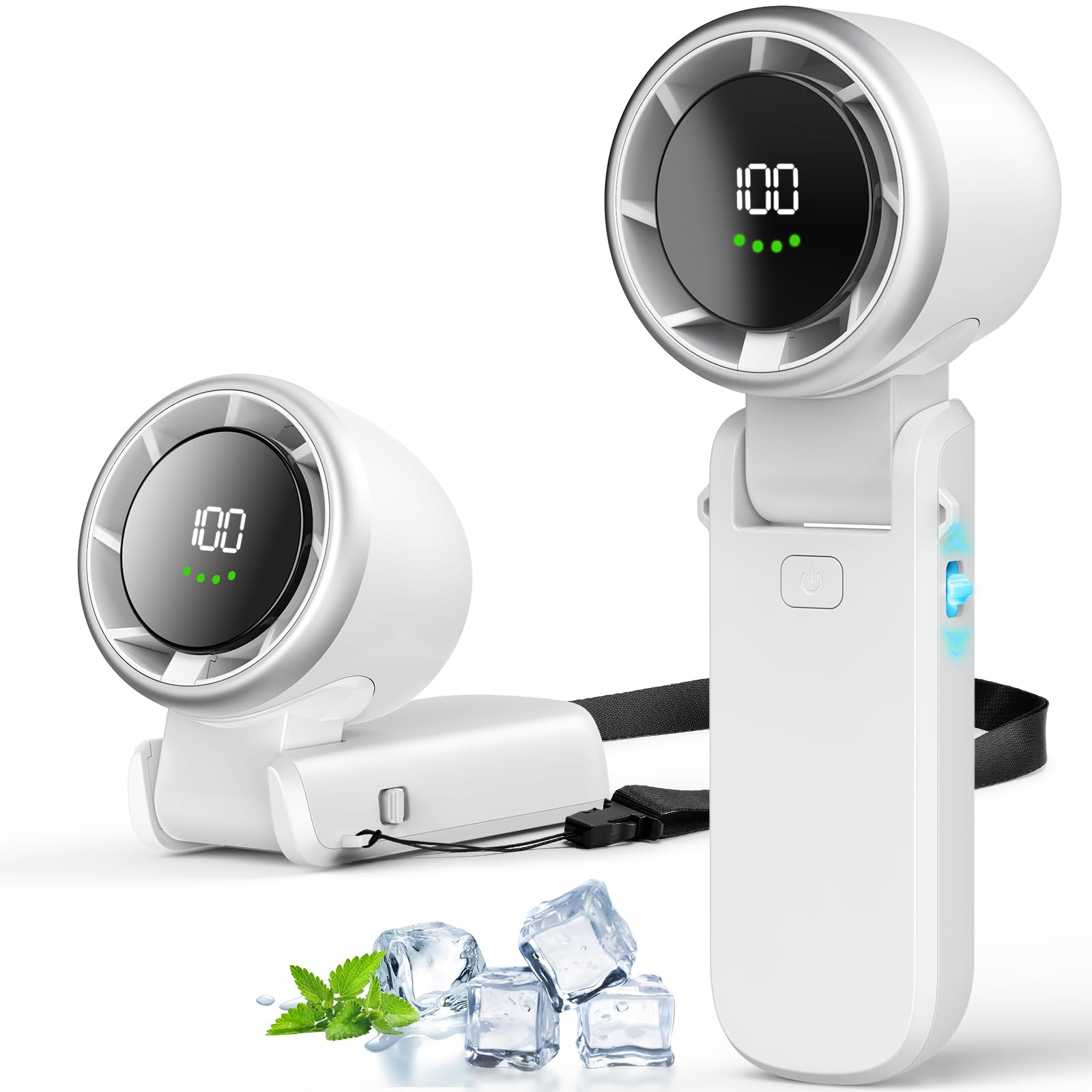 Portable Handheld Turbo Fan, Stepless 100 Gear Wind Rechargeable Personal Hand Fan, 5000Mah Handheld - Koospark