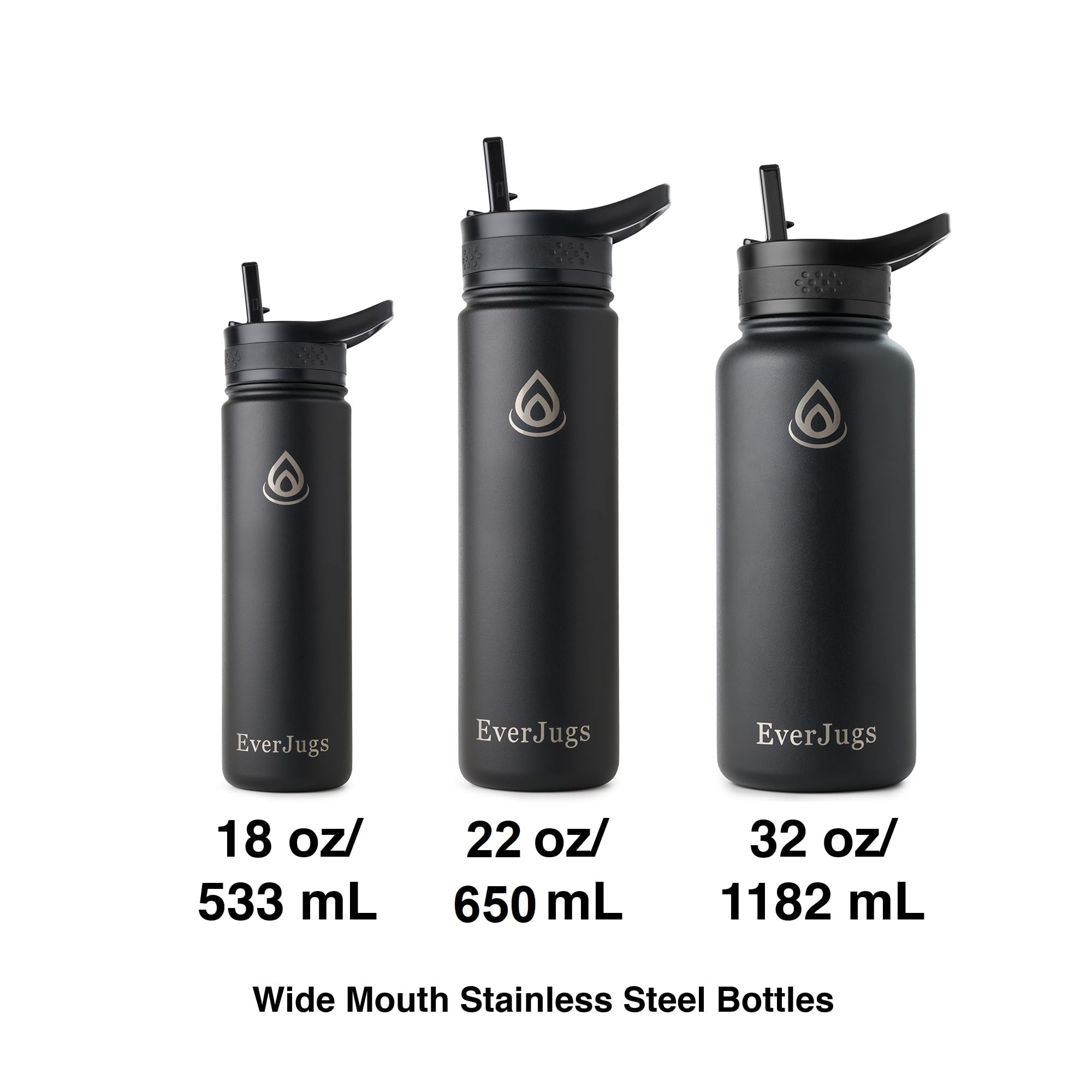 Water Bottle - 32 Oz, Wide Mouth, Premium Stainless Steel Bottle With Straw Lid, Double Walled